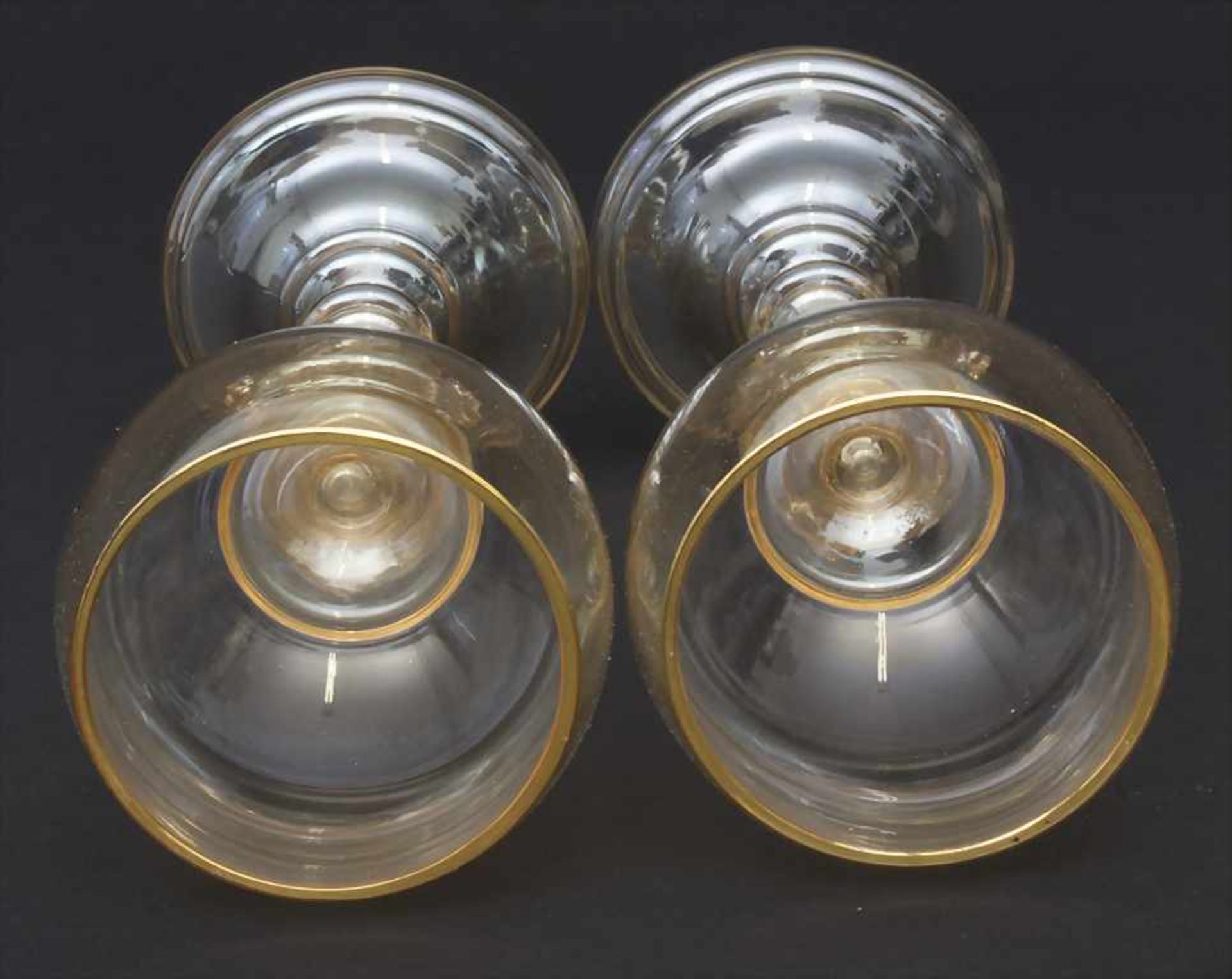 2 Weingläser / 2 wine glasses, Theresienthal, um 1920Material: Kristallglas bernsteinfarben, - Image 4 of 5