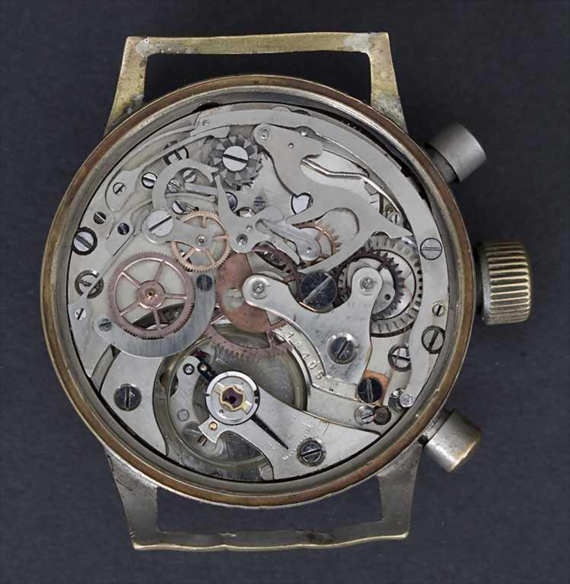 HANHART Fliegerchronograph, deutsch, um 1942Gehäuse: Metall, mit geschraubtem Stahlboden, - Image 4 of 5