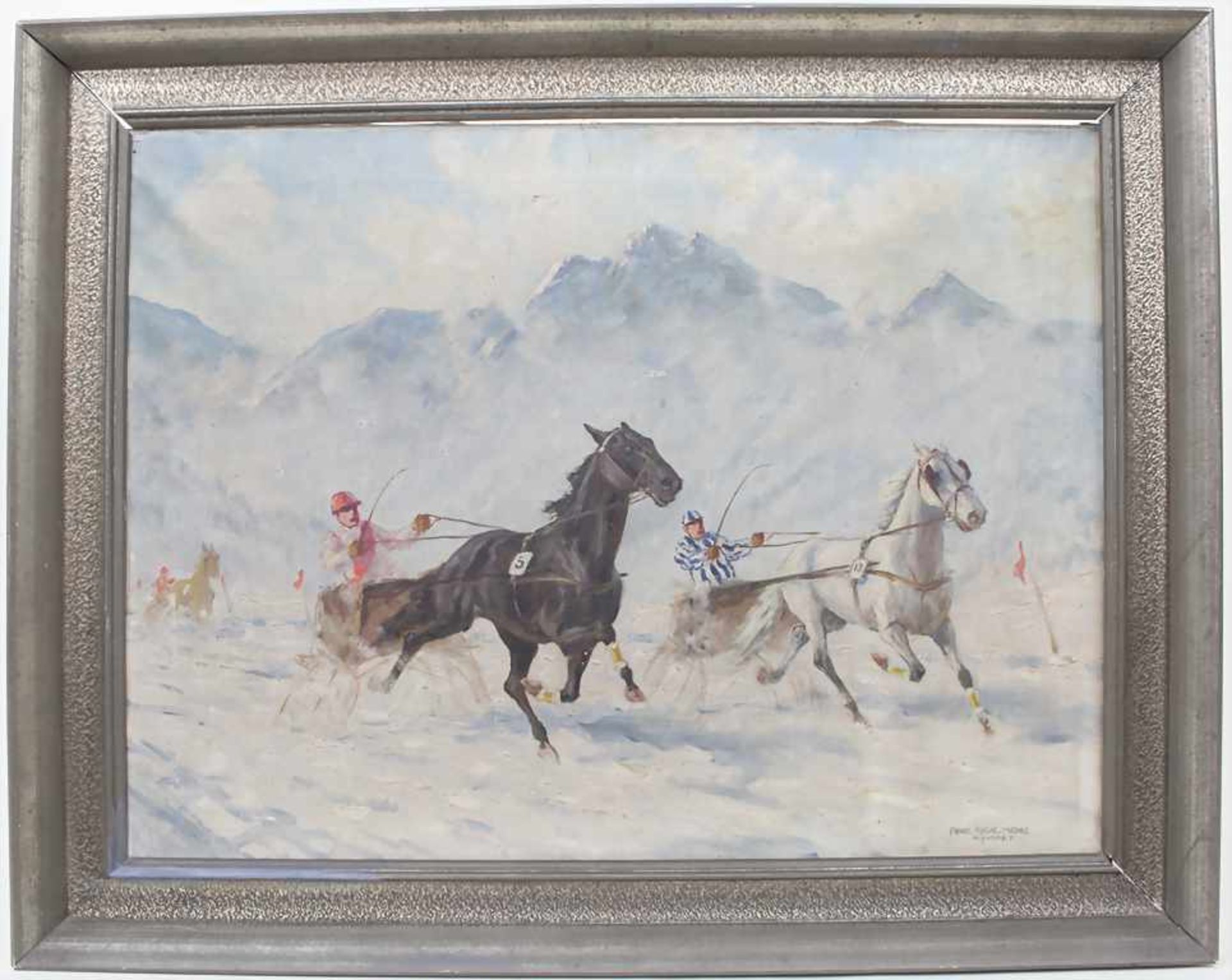 Franz Hienl-Merre (1869-1943), 'Trabrennen vor alpiner Kulisse' / 'A Trotting Race in Winter - Image 2 of 6