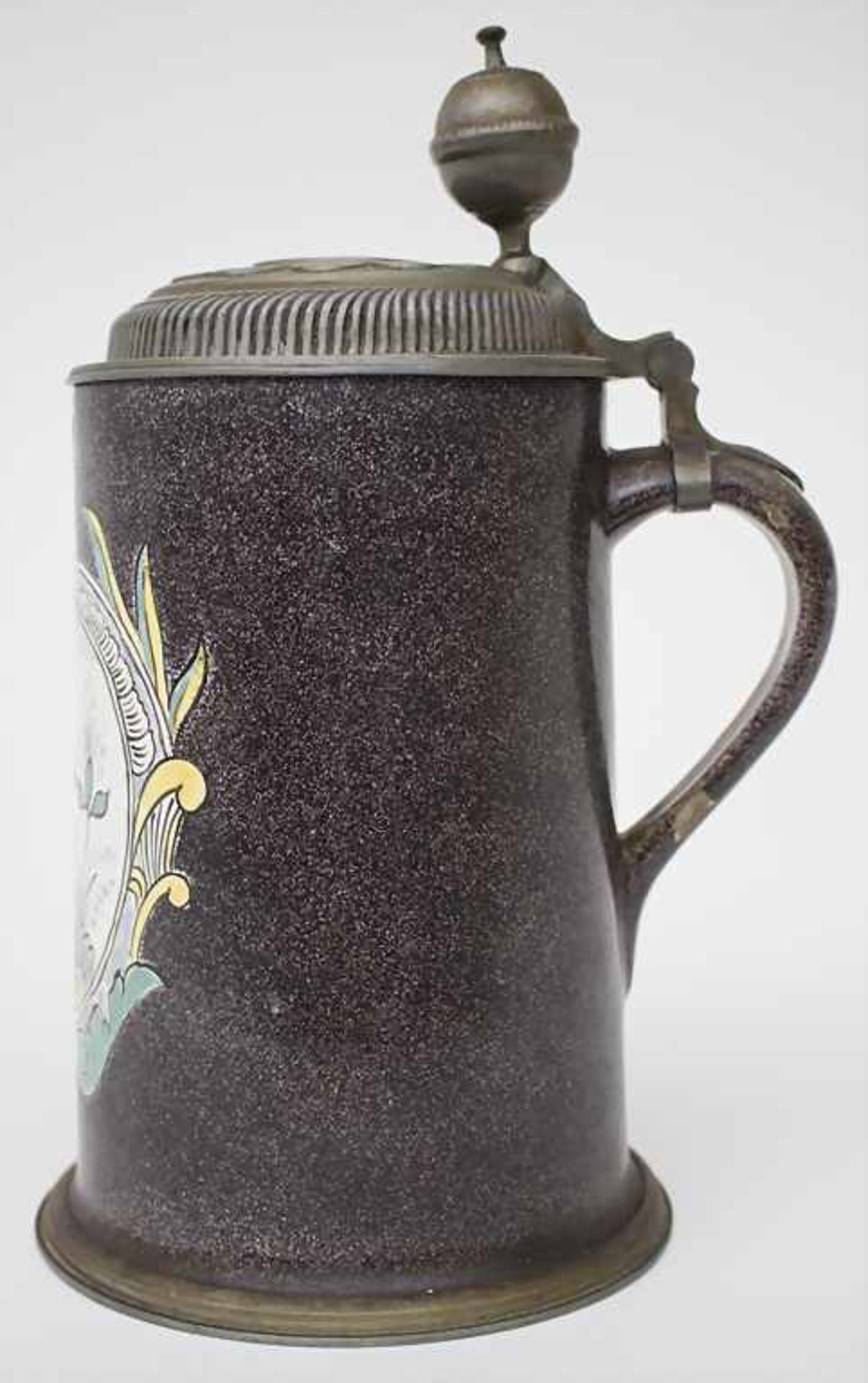 Walzenkrug mit Pfauendekor / A covered mug, süddeutsch, 18. Jh.Material: Fayence, mit - Bild 3 aus 10