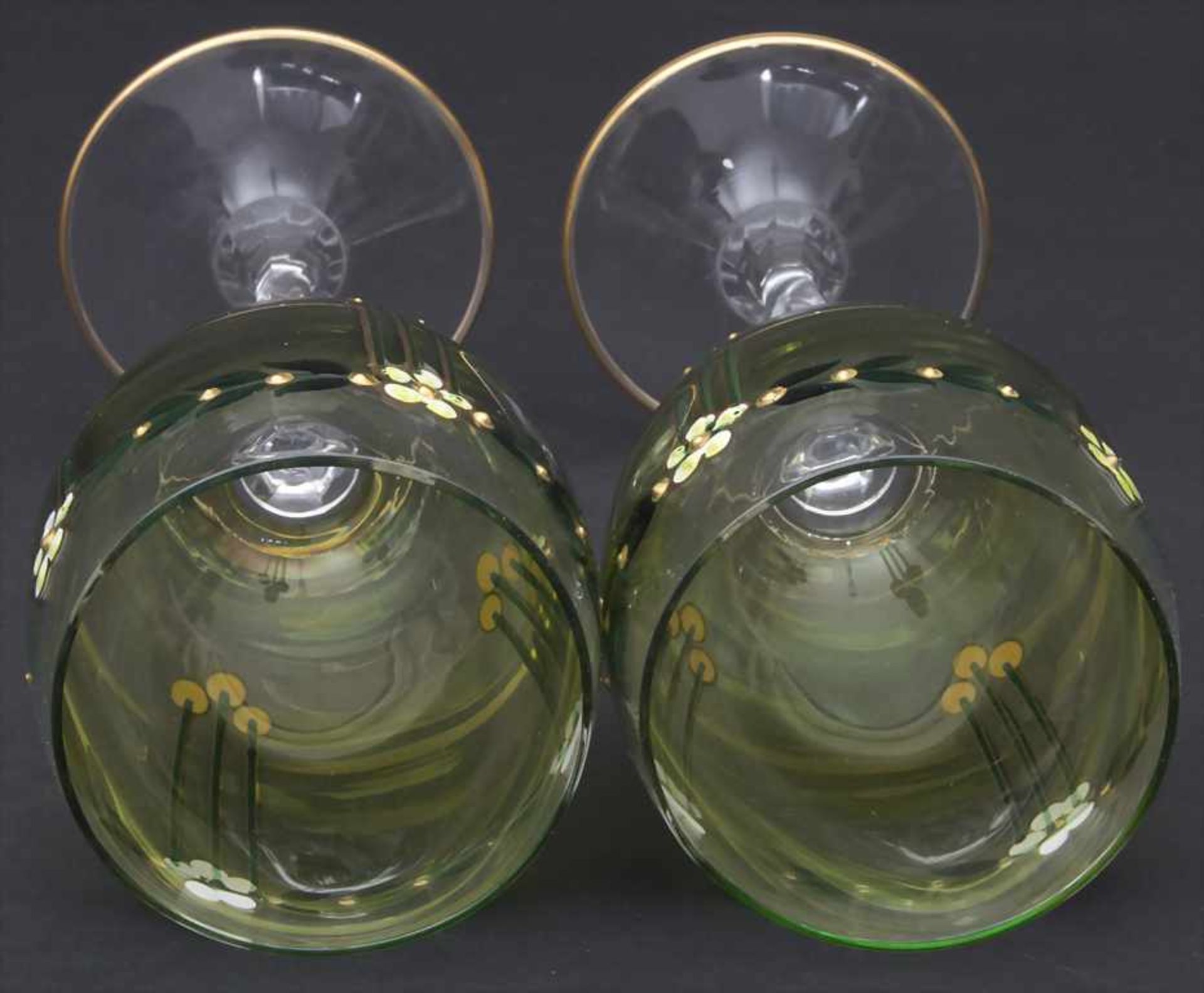 2 Art Déco Weingläser / 2 wine glasses, deutsch, um 1920Material: Kristallglas, Emailmalerei mit - Bild 2 aus 4