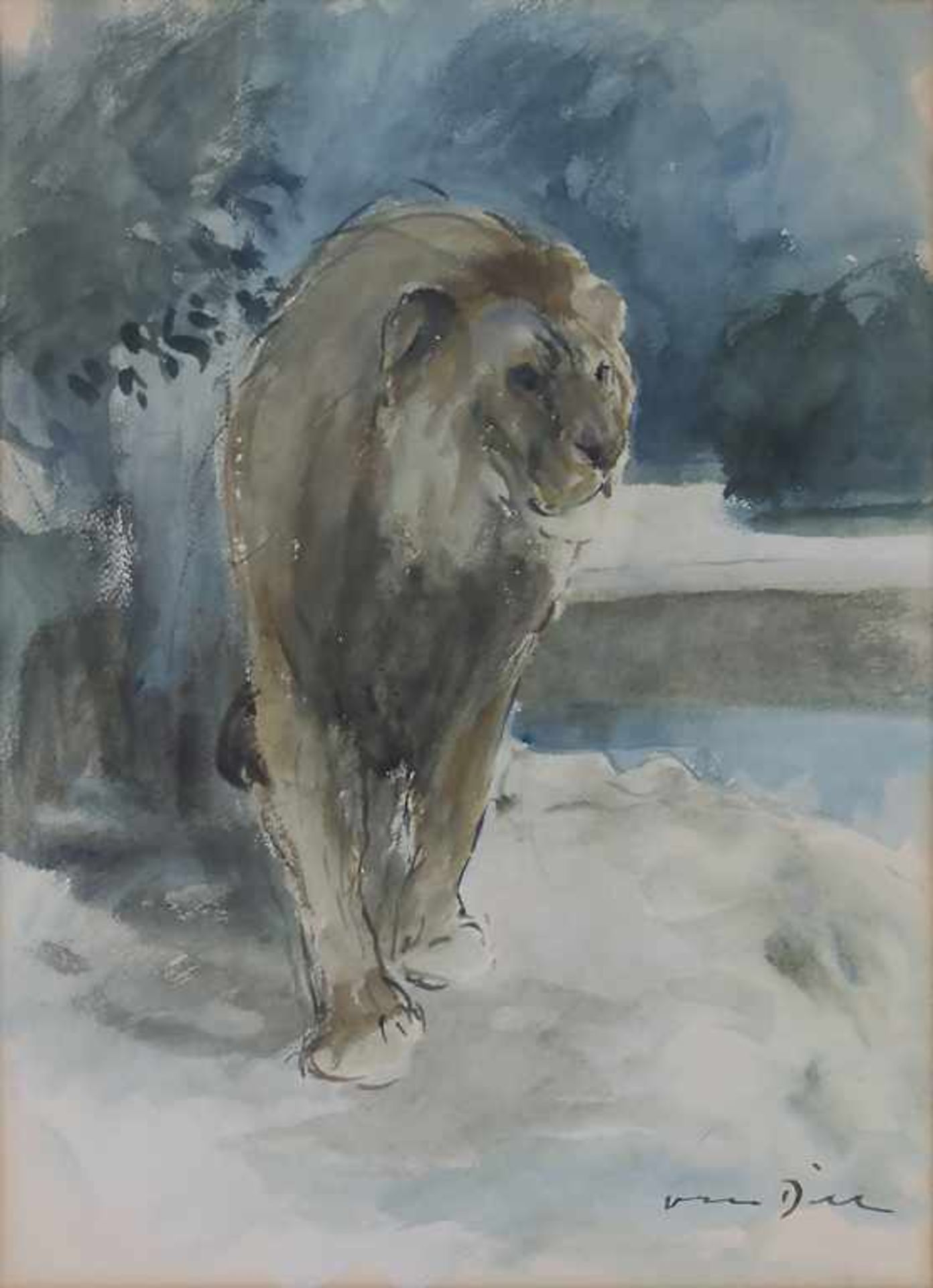 Otto Dill (1884-1957), 'Schreitender Löwe' / 'A pacing lion'Technik: Aquarell auf Papier, gerahmt,