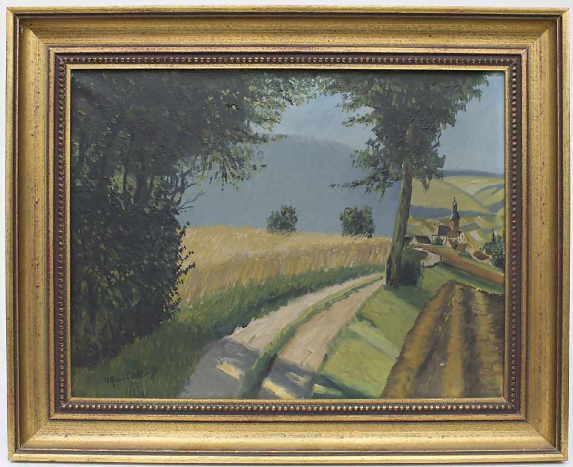 Alfred Mühls (tätig um 1925), 'Landschaft mit Weizenfeld und Dorf' / 'A landscape with a wheat field - Image 2 of 7