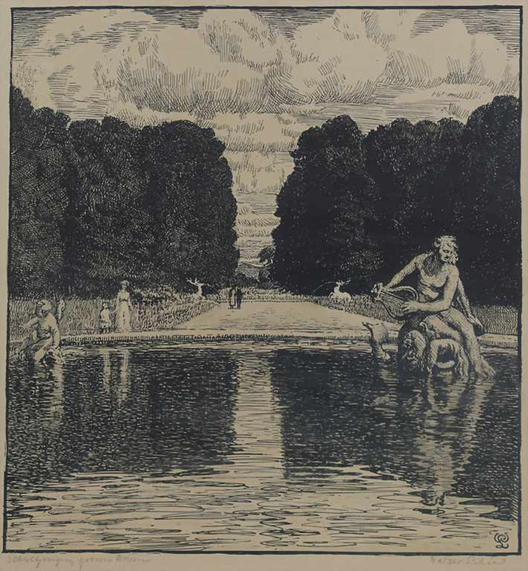 Walter Lilie (1876-1924), 'Schwetzingen, großes Bassin'Technik: Lithografie auf Papier, hinter Glas,