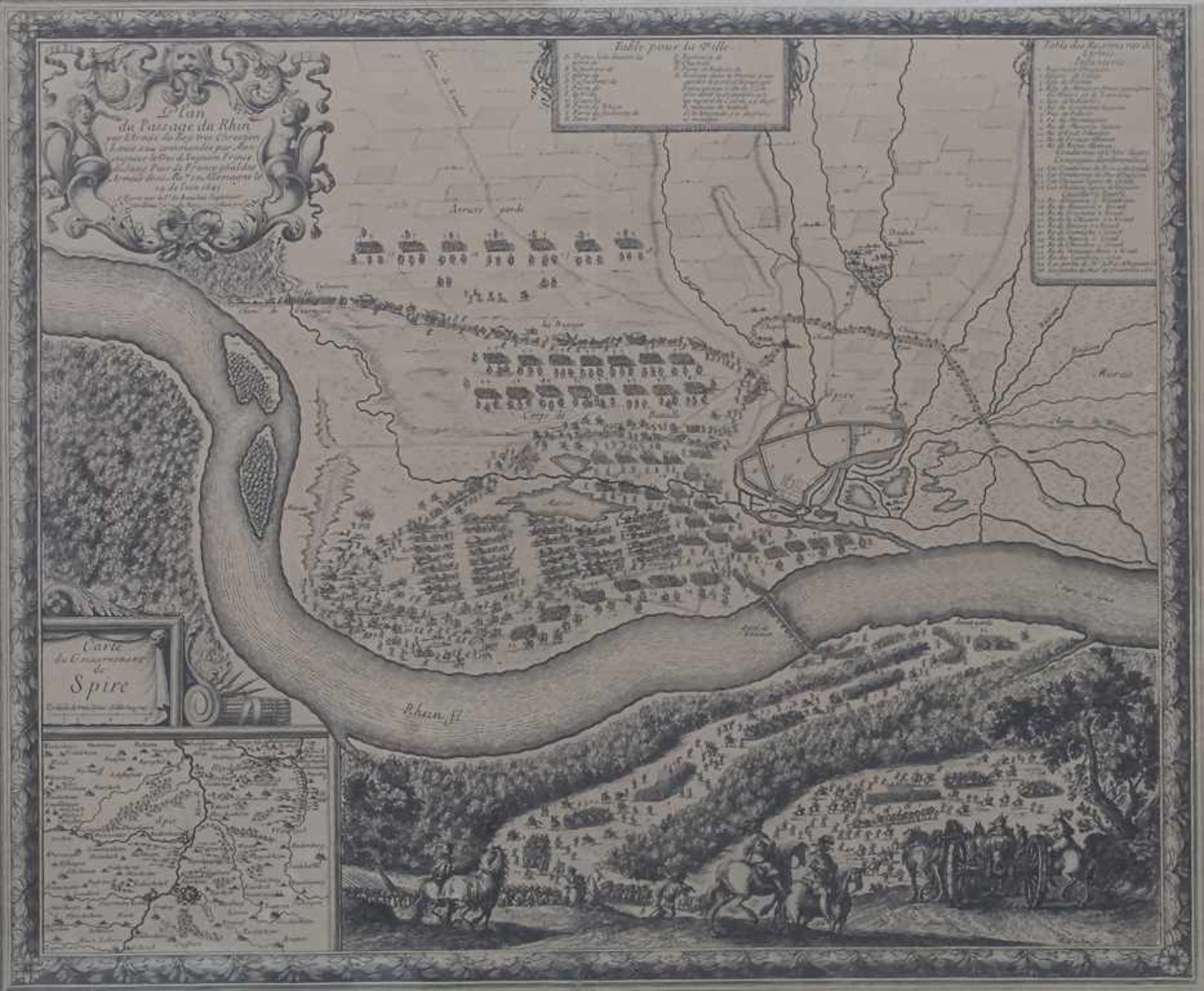 Nicolas Cochin (1610-1686), historische Karte 'Rheinübergang der Franzosen bei Speyer' / A