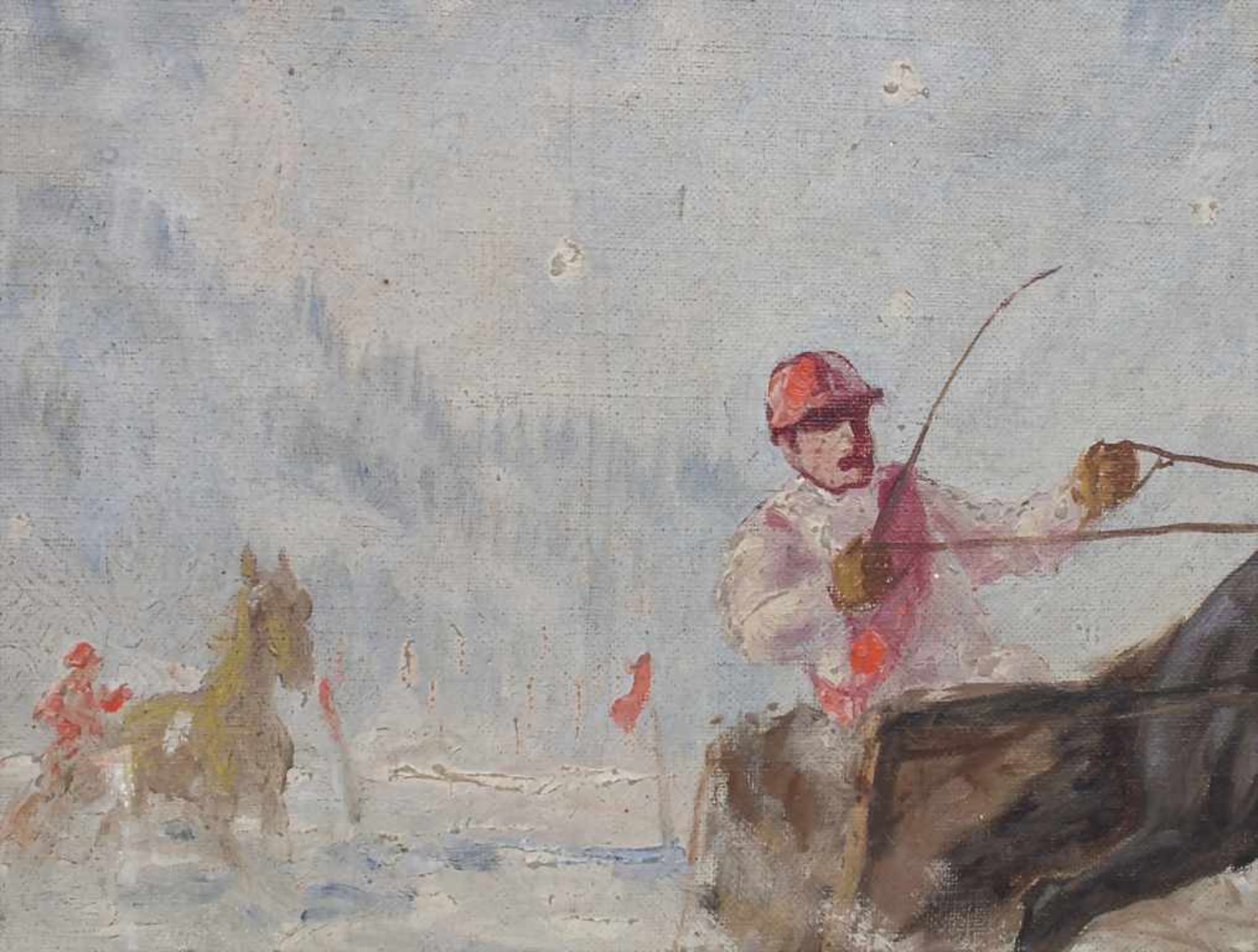Franz Hienl-Merre (1869-1943), 'Trabrennen vor alpiner Kulisse' / 'A Trotting Race in Winter - Image 5 of 6
