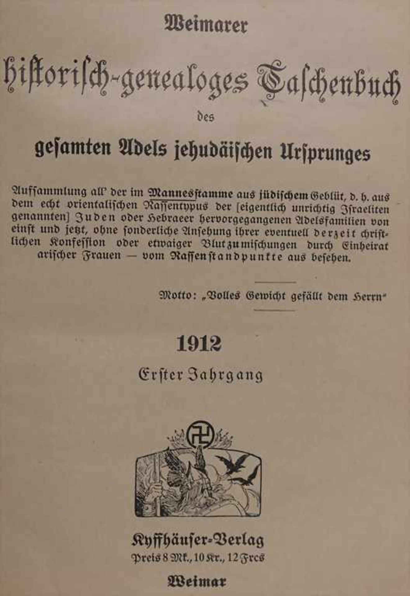 Weimarer historisch-genealoges Taschenbuch des gesamten Adels jehudäischen UrsprungesTitel: Weimarer - Bild 2 aus 3