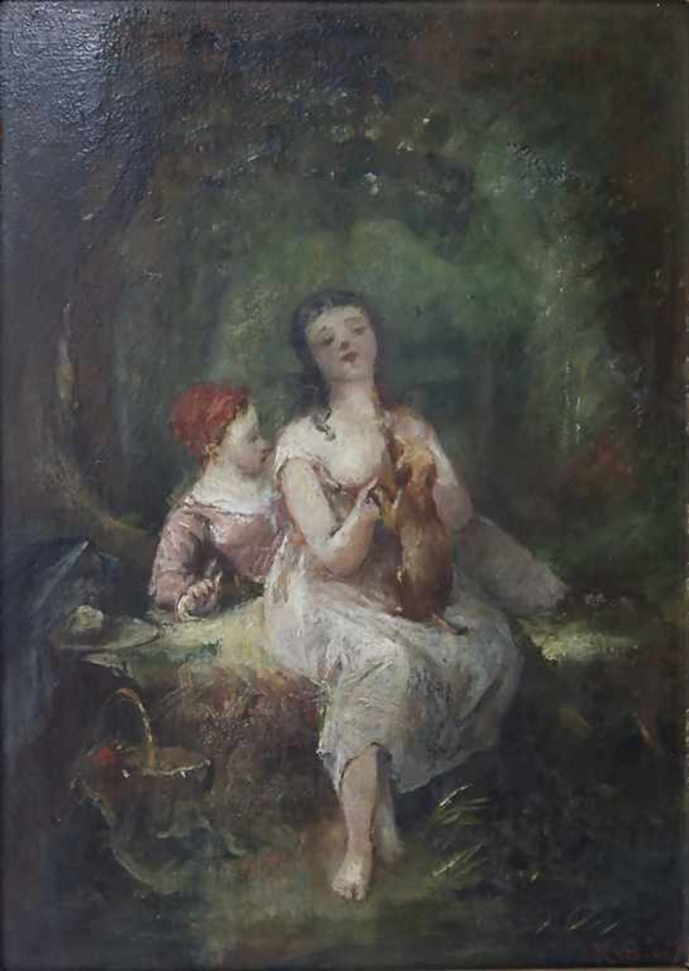 Narcisse Virgile Diaz de la Pena (1807-1876), 'Ruhendes Paar mit Hund' / 'A couple and a dog at