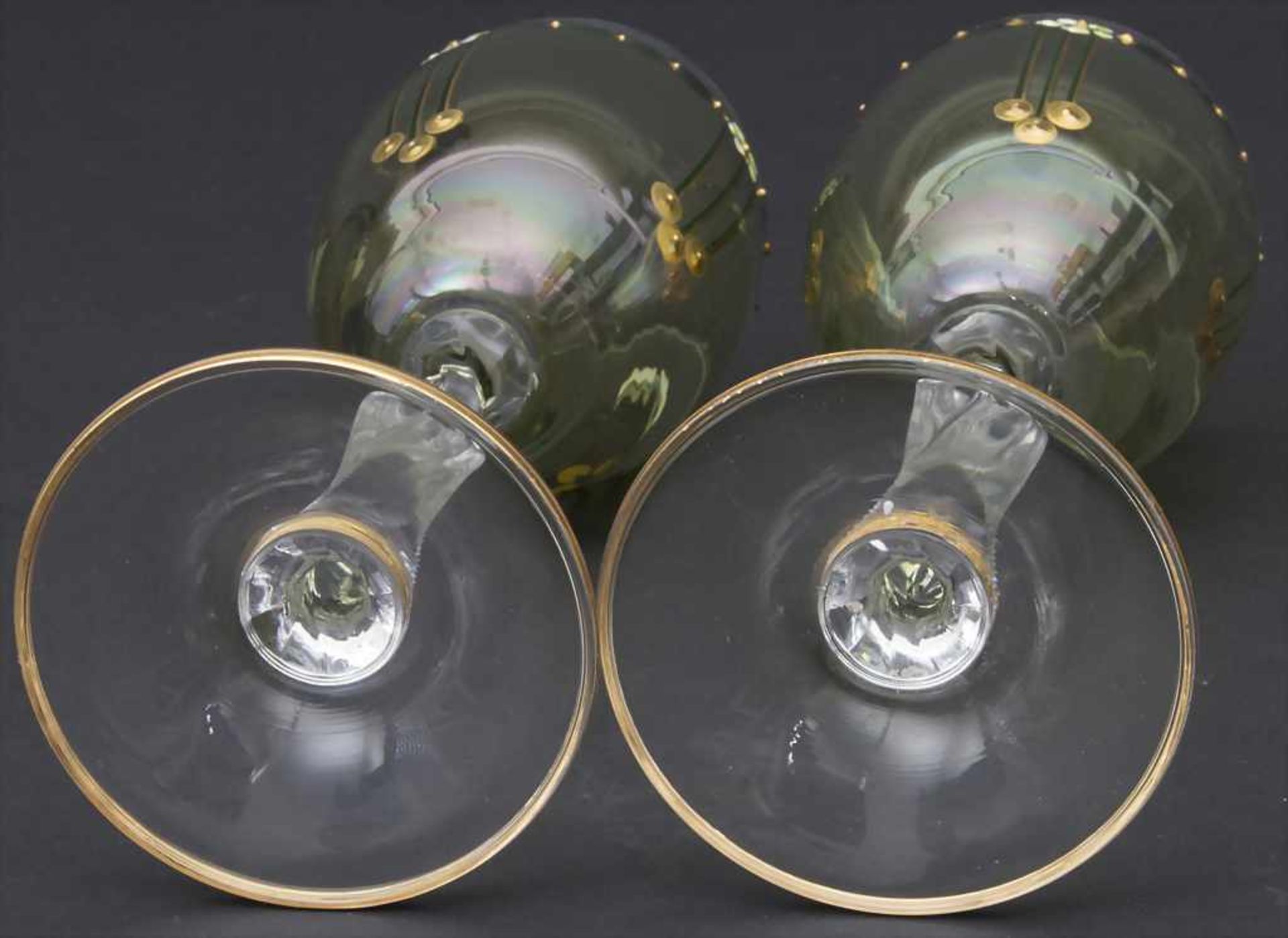 2 Art Déco Weingläser / 2 wine glasses, deutsch, um 1920Material: Kristallglas, Emailmalerei mit - Bild 3 aus 4