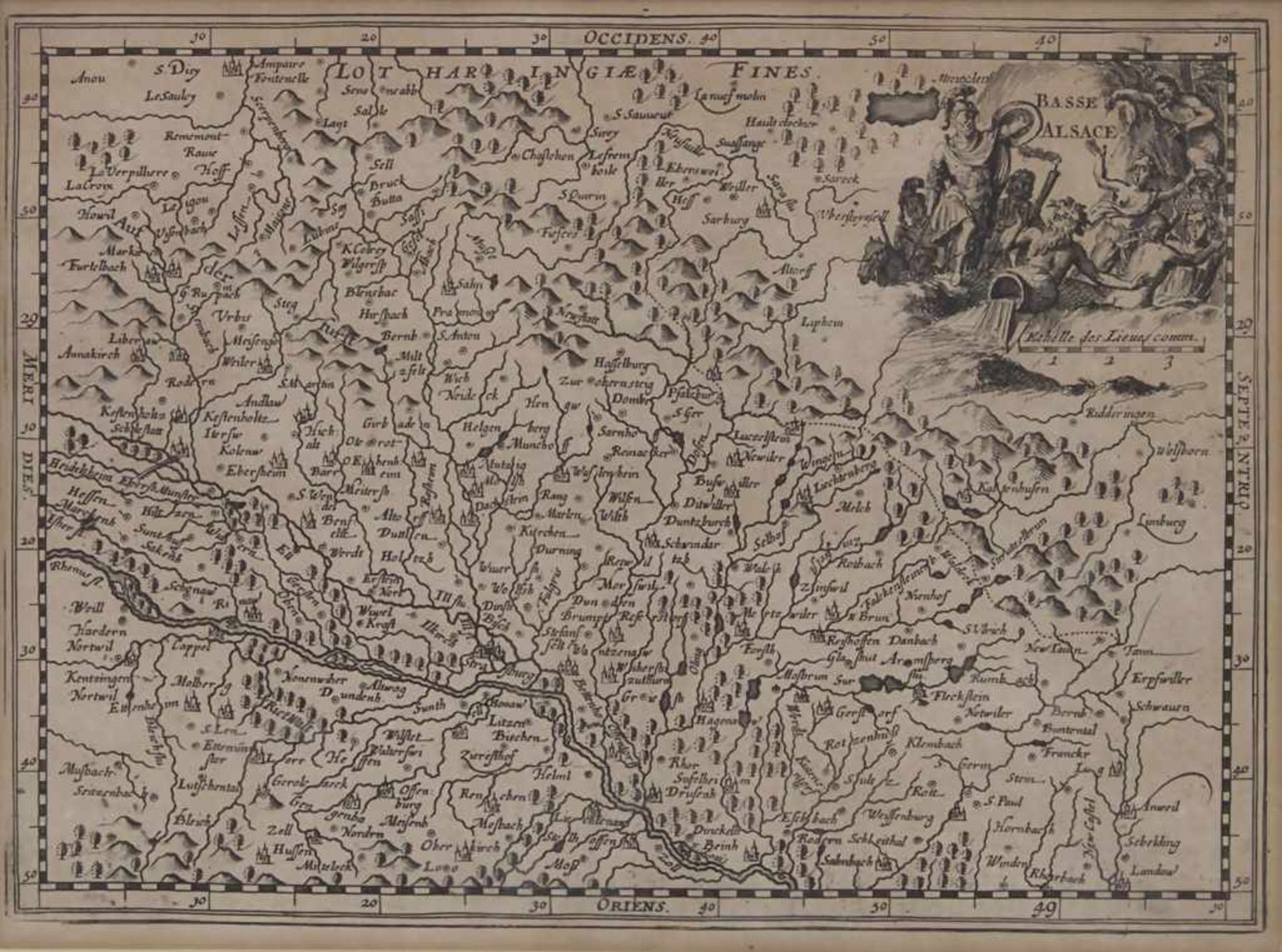 Historische Karte des Elsaß / A historic map of AlsaceTechnik: Kupferstich auf Papier, gerahmt,