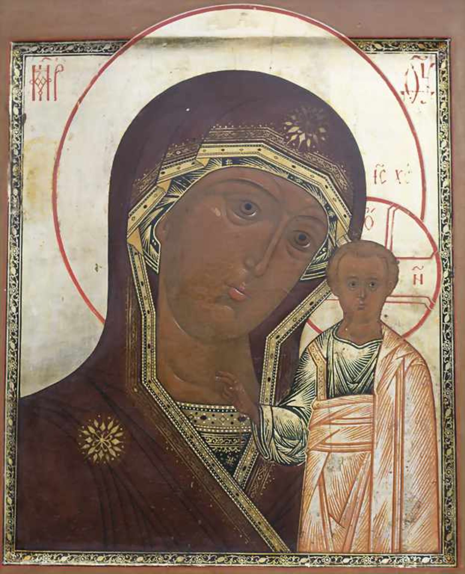 Ikone 'Gottesmutter von Kasan' / An icon 'Mother of God of Kasan', Russland, 19. Jh.Technik: Tempera - Bild 2 aus 4