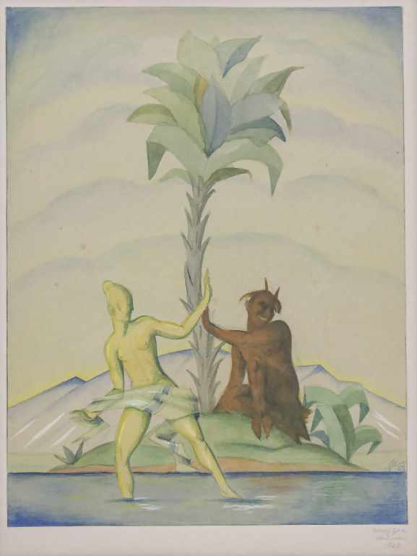 Joseph Nikolaus Geis (1892-1952), 'Satyr und Akt' / 'A satyr and a nude'Technik: Aquarell auf