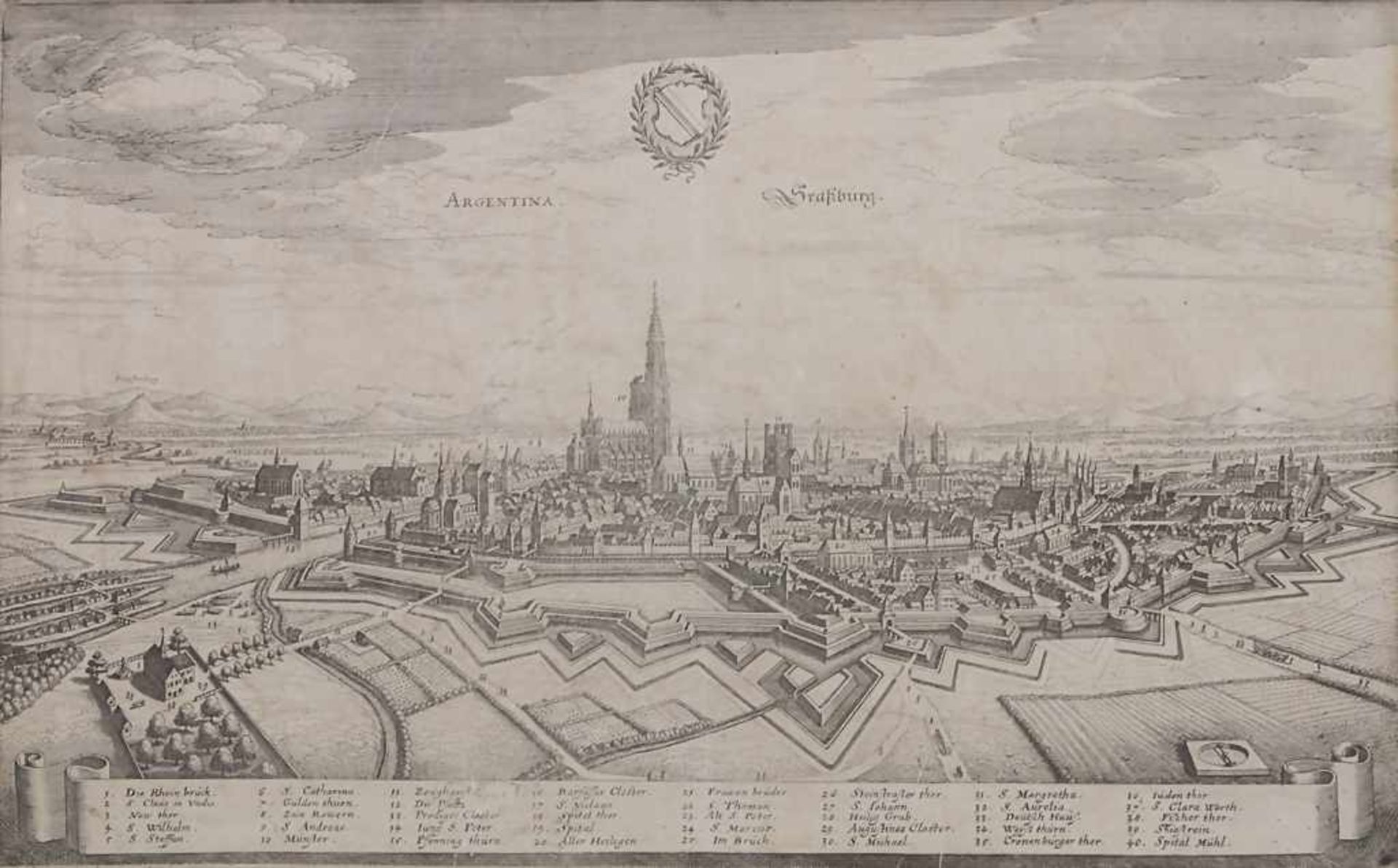 Historische Ansicht von Straßburg / A historic view of StrasbourgTechnik: Stahlstich auf Papier,