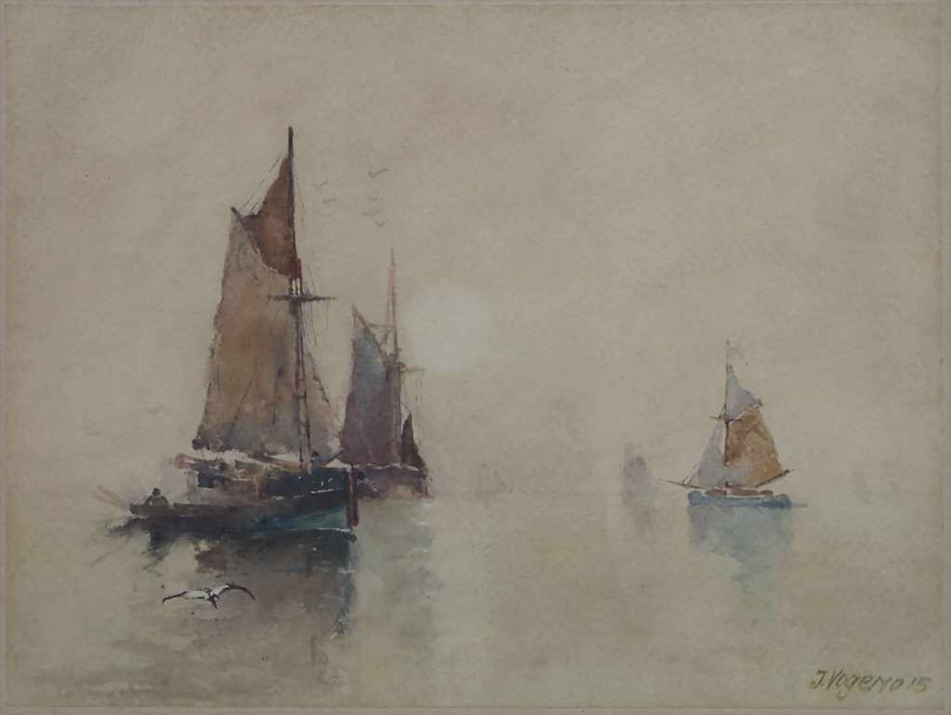 J. Vogeno (19. Jh,), 'Fischerboote im Morgenlicht' / 'Fishing boats in the morning light'Technik: