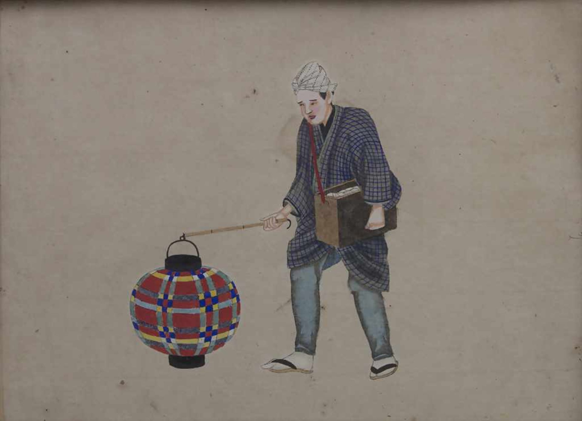 'Händler mit Lampion' / 'A merchand with a lantern', Japan, um 1900Material: Tempera auf Papier (auf