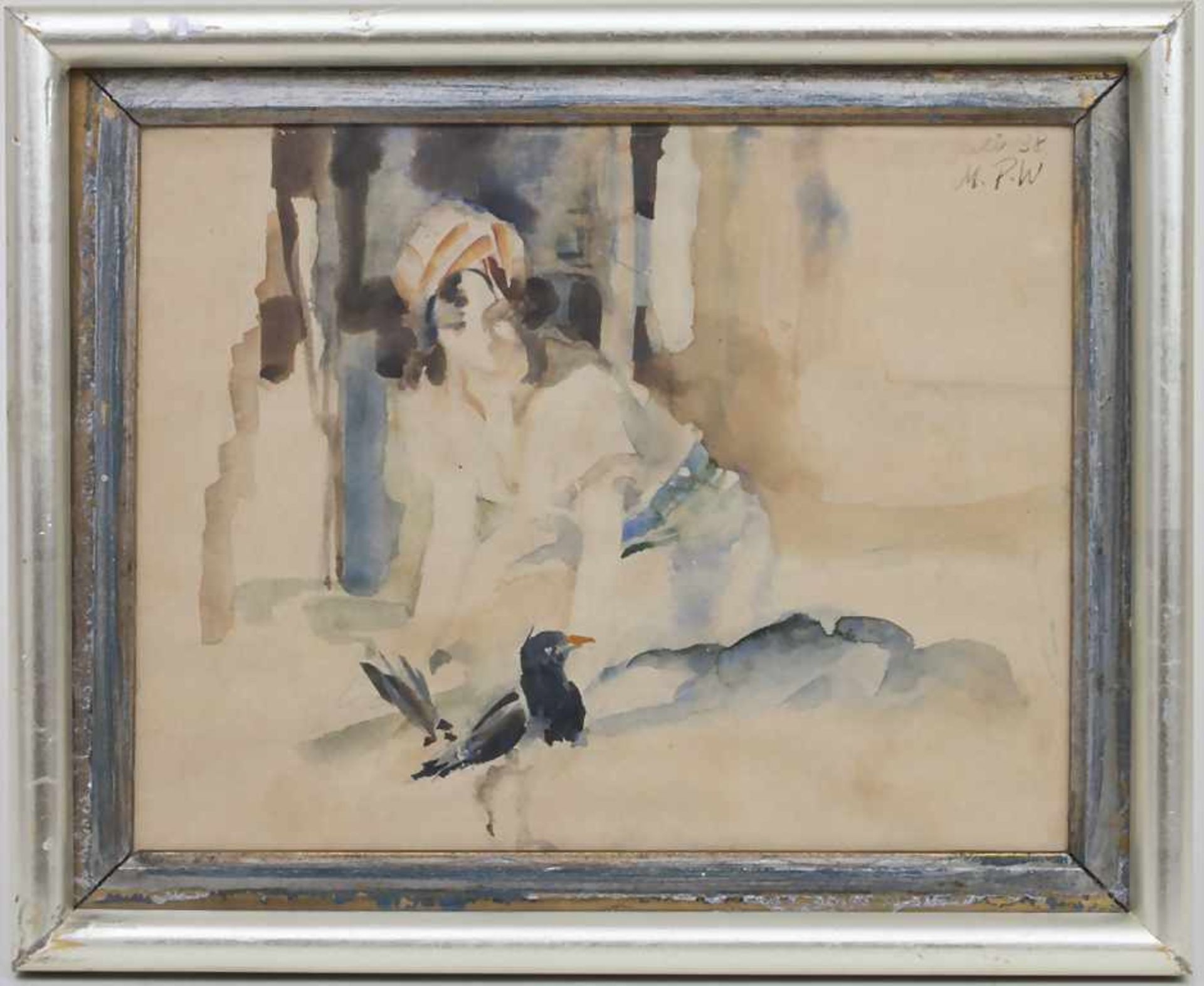 Max Peiffer-Watenphul (1896-1976), 'Junge Dame mit Elster' / 'A young lady and magpie'Technik: - Bild 2 aus 5