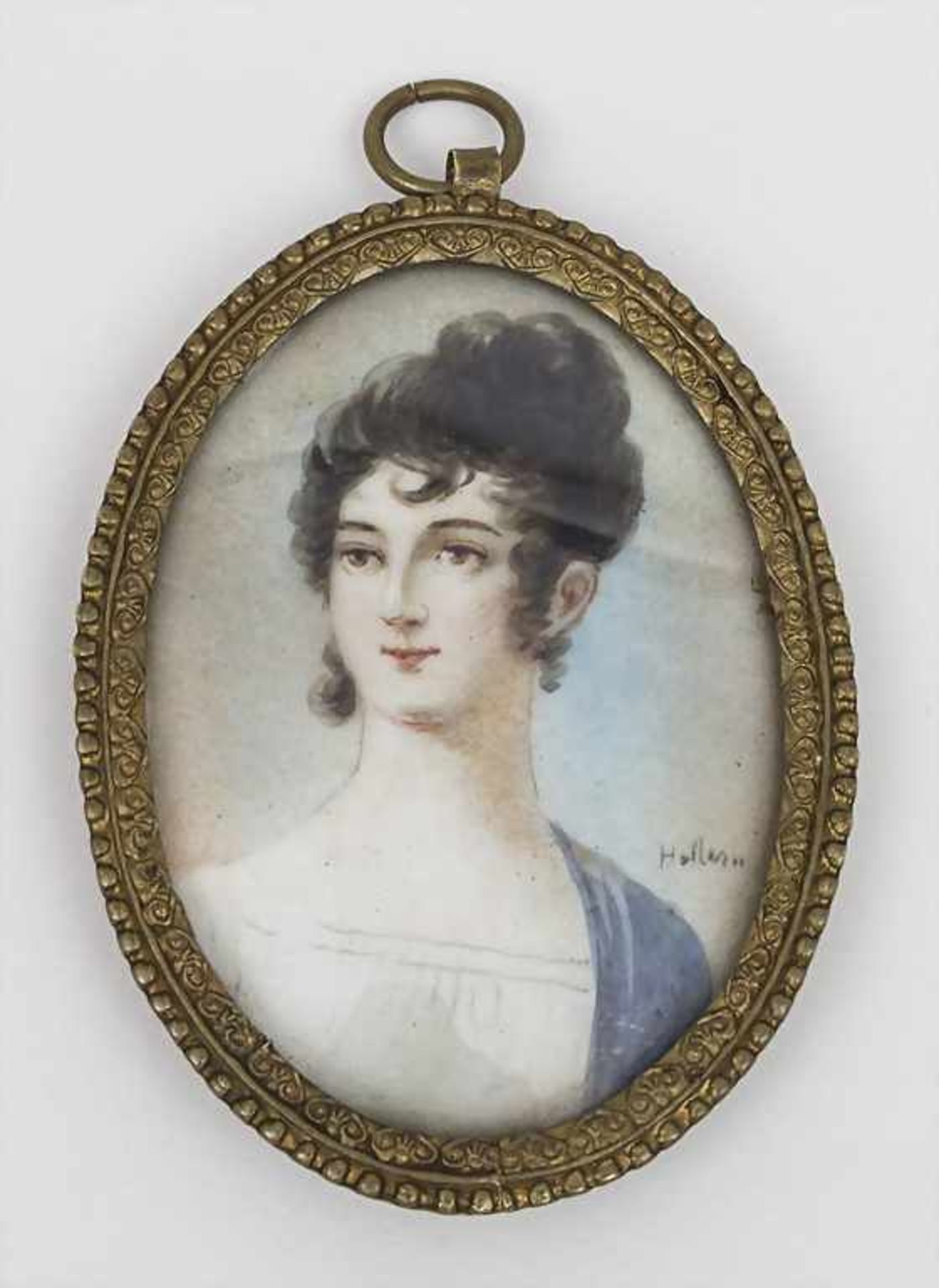 Halbfiguren-Porträt einer jungen Dame / Half-length portrait of a young lady, Frankreich, Anfang 19.