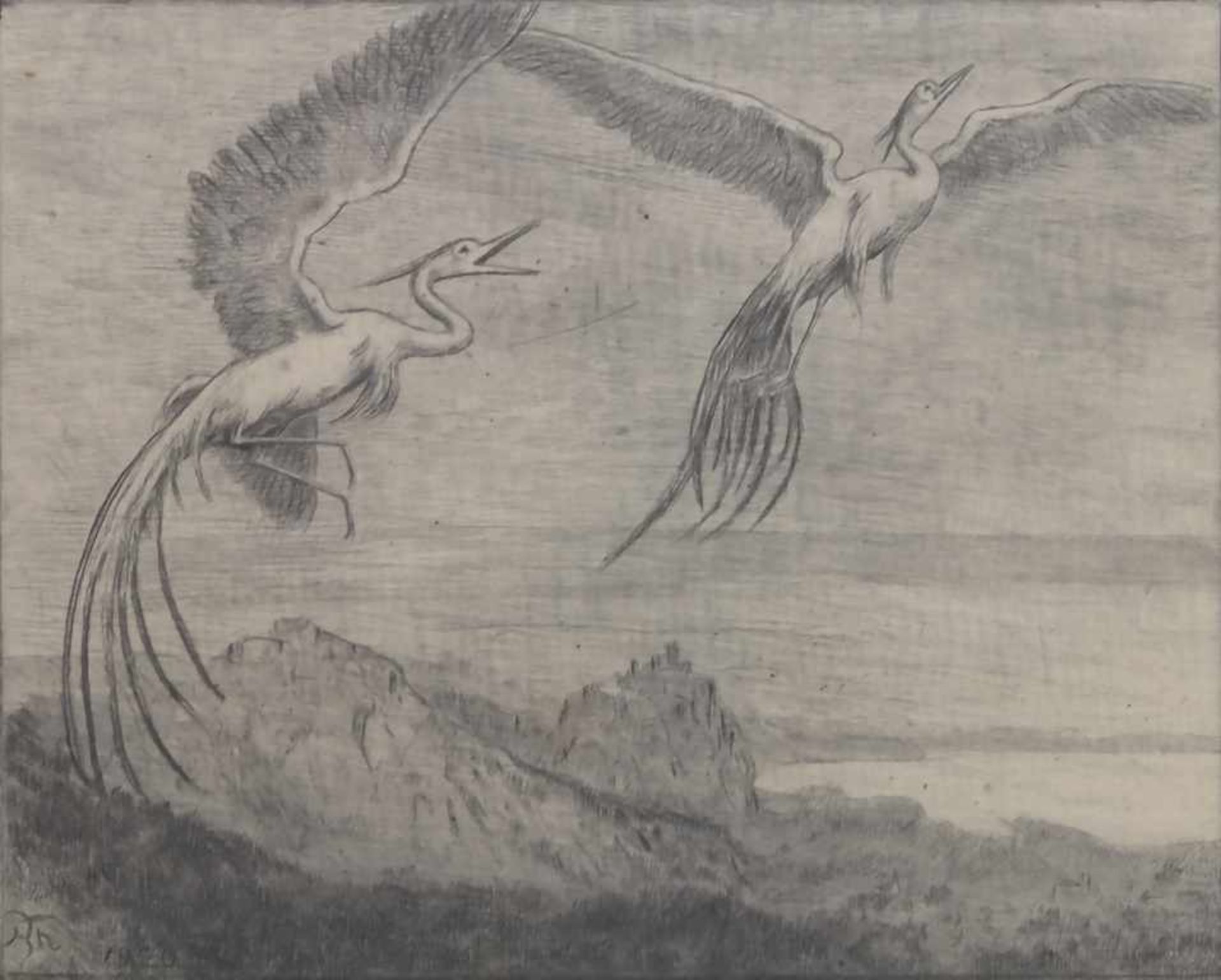 Hans Thoma (1839-1924), 'Wundervögel'Technik: Radierung auf Papier, gerahmt, hinter Glas, Datierung:
