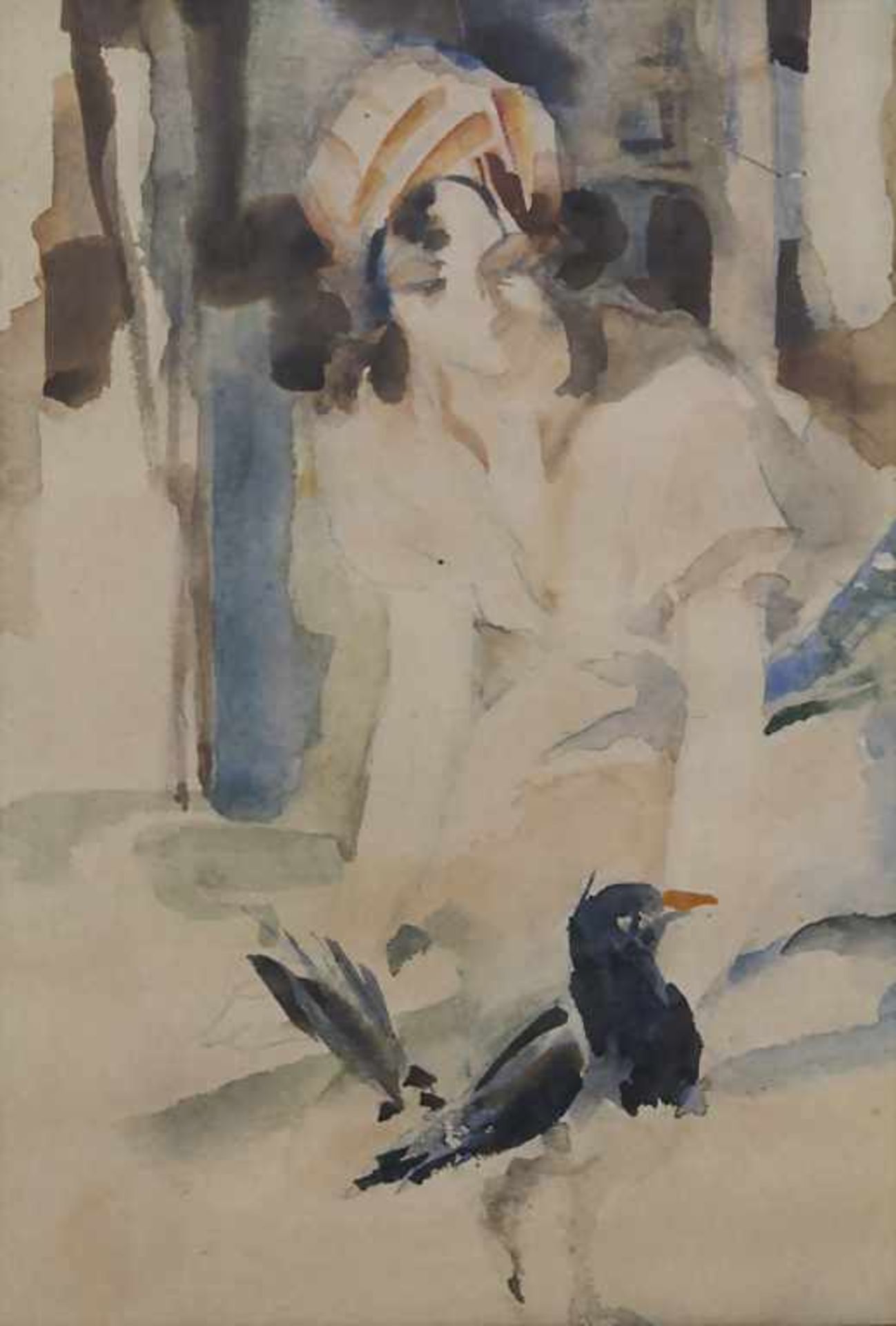 Max Peiffer-Watenphul (1896-1976), 'Junge Dame mit Elster' / 'A young lady and magpie'Technik: - Bild 4 aus 5