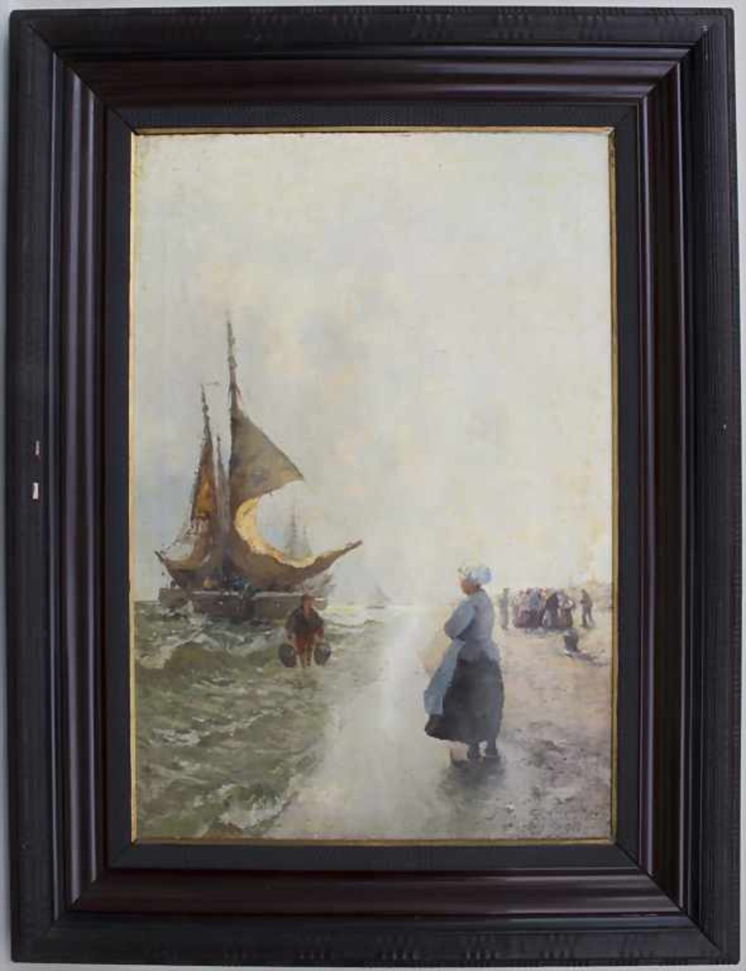 German Grobe (1857-1938), 'Fischverkauf am Strand von Scheveningen' / 'Fish sale by the beach of - Bild 2 aus 8