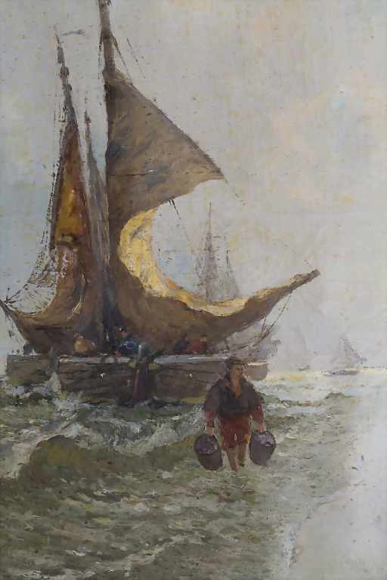 German Grobe (1857-1938), 'Fischverkauf am Strand von Scheveningen' / 'Fish sale by the beach of - Bild 5 aus 8