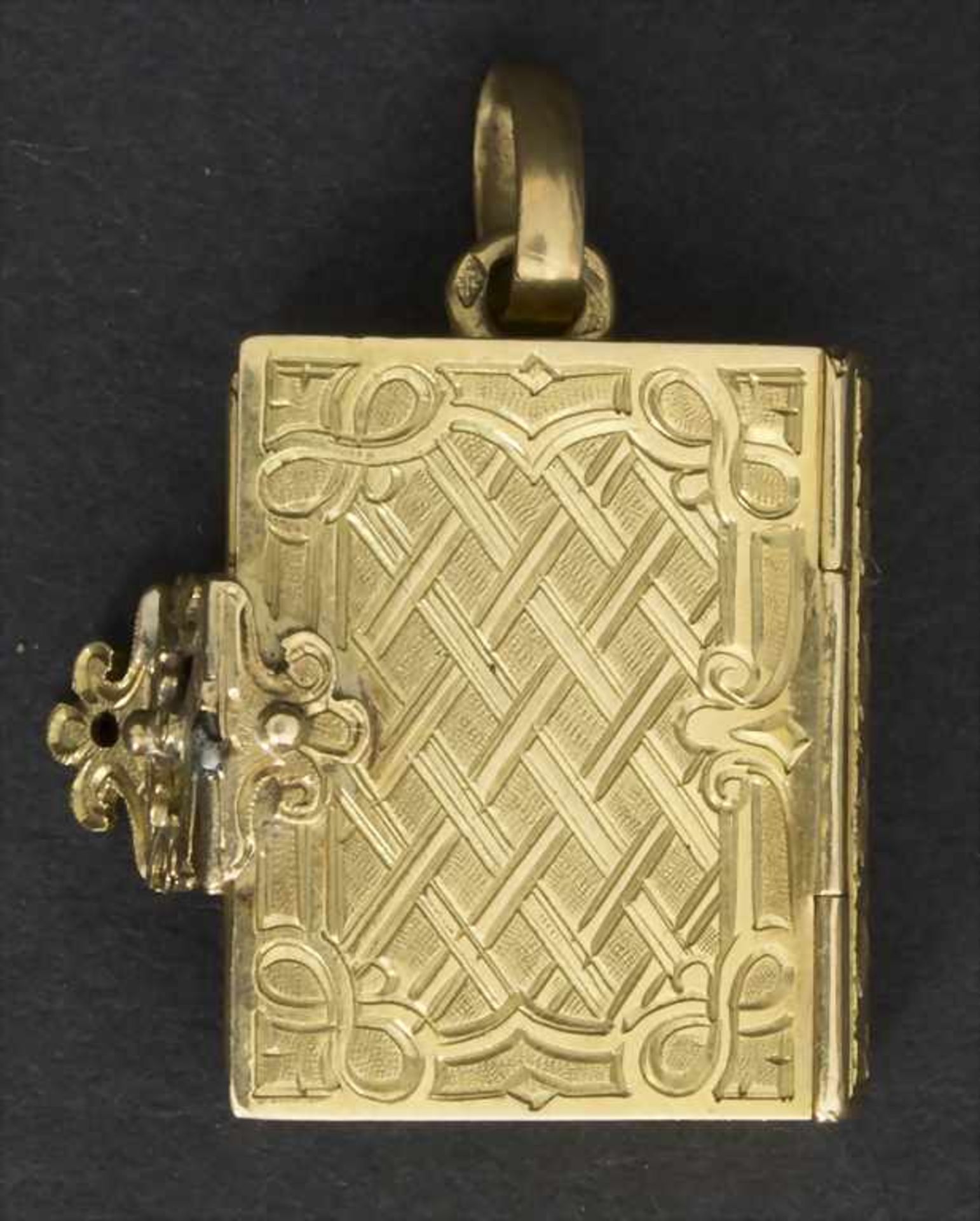 Anhänger in Buchform / A book as gold pendant, Frankreich, 19. Jh.Punzierung: 18 Kt. Gold 750/000, - Image 2 of 7