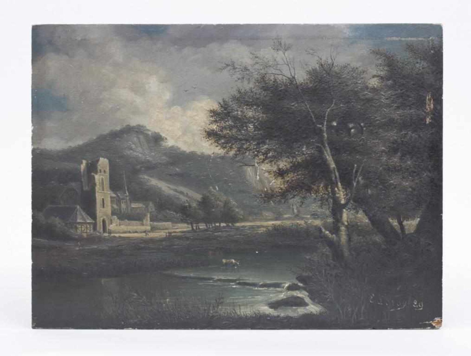Landschaft mit Ruine/Landscape With Ruins, Étienne Leroy (Paris 1828-?)Öl/Holz. Feine - Bild 2 aus 5