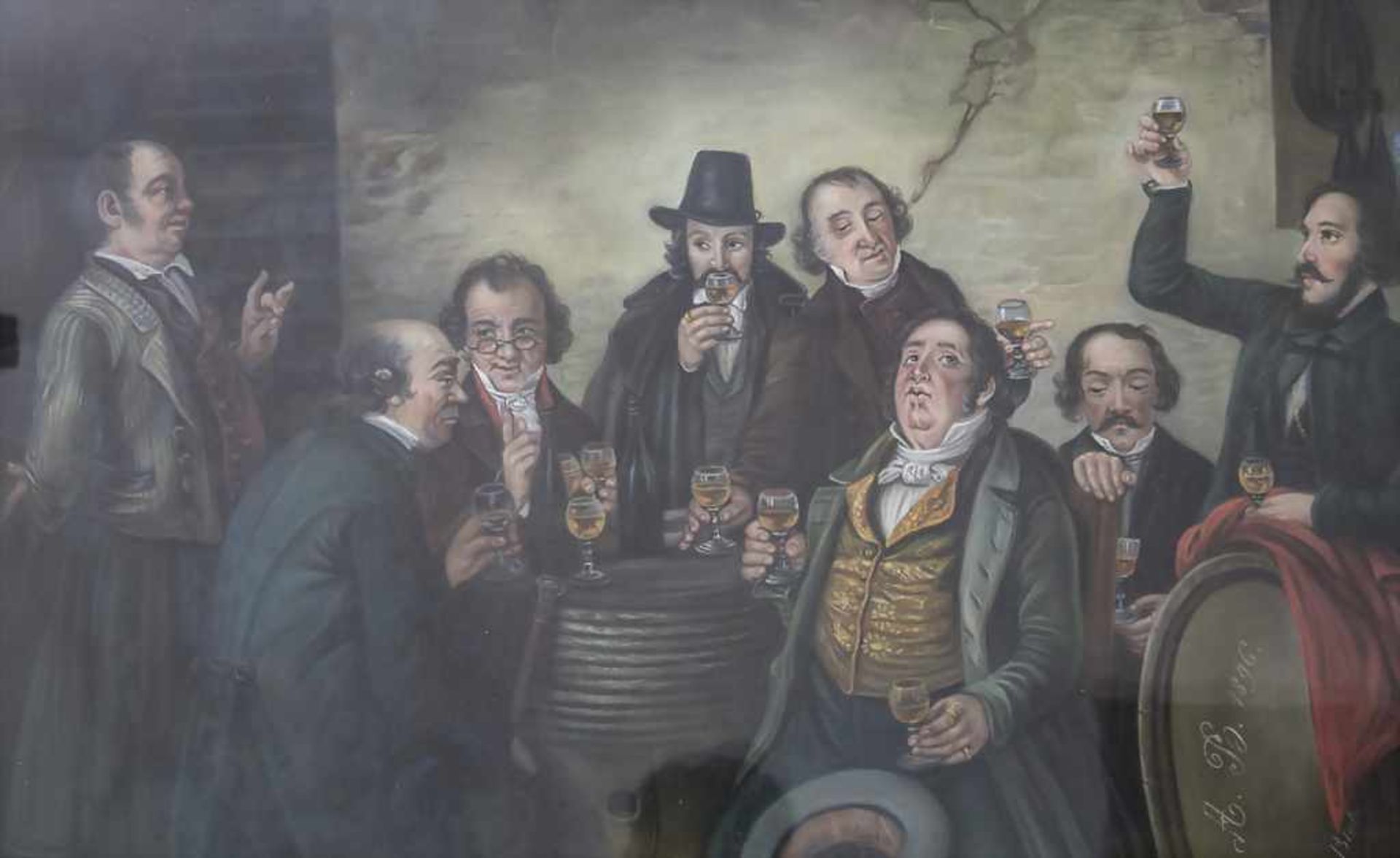 Herminie Blot (19. Jh.), 'Weinprobe' / 'Wine tasting'Technik: Pastellkreide auf Karton, gerahmt, - Image 3 of 5