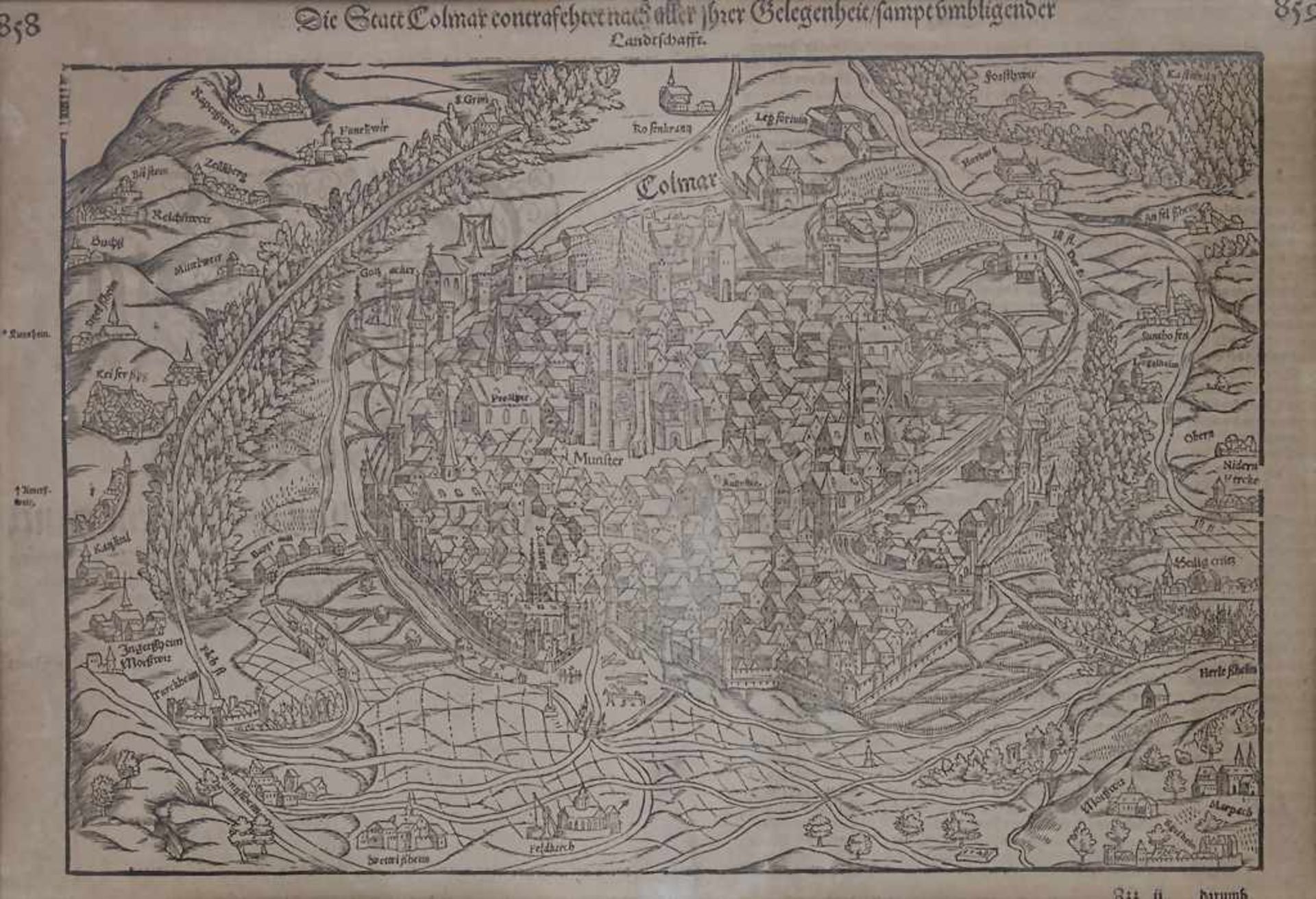 Sebastian Münster (1489-1552), Historische Karte von Colmar / A historic Map of ColmarTitel: 'Die