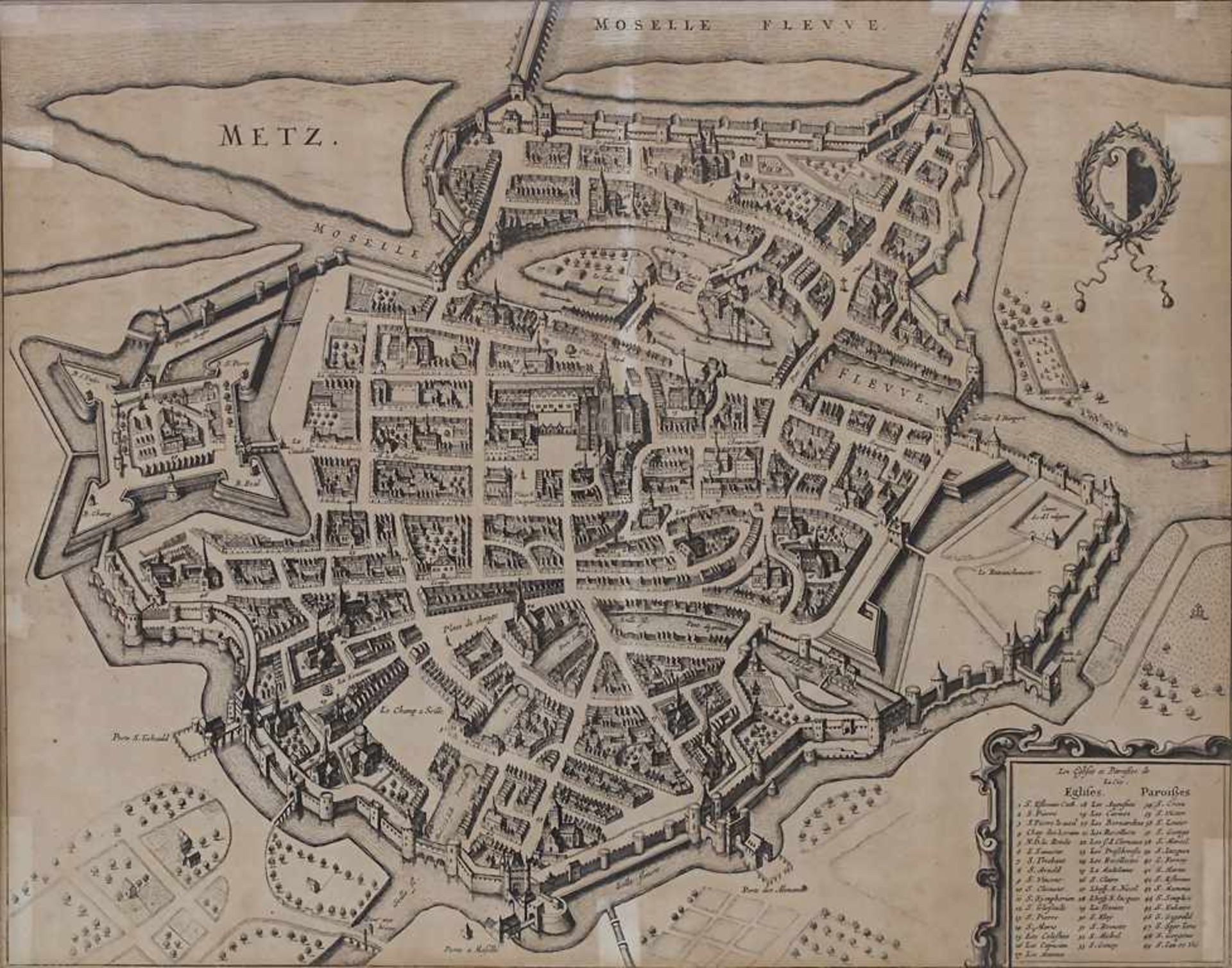 Nach Mathäus Merian (1593-1650), 'Historischer Plan der Stadt Metz' / 'A historic birds-eye view