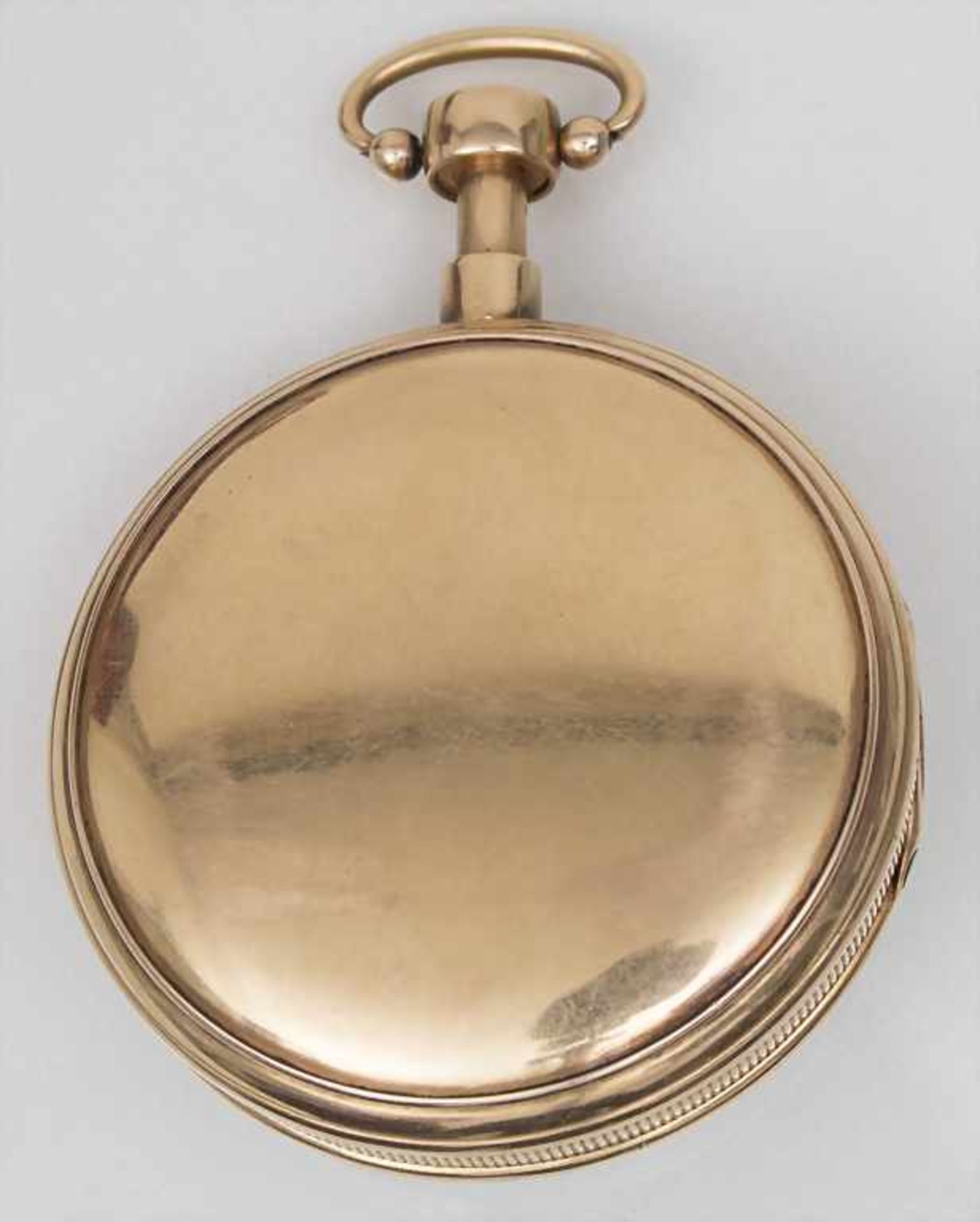 Offene Taschenuhr, Emile Moré a Geneve, um 1800Gehäuse: Gold 18 Kt 750/000, Werk: ¼ Std.-Repetition, - Bild 3 aus 6