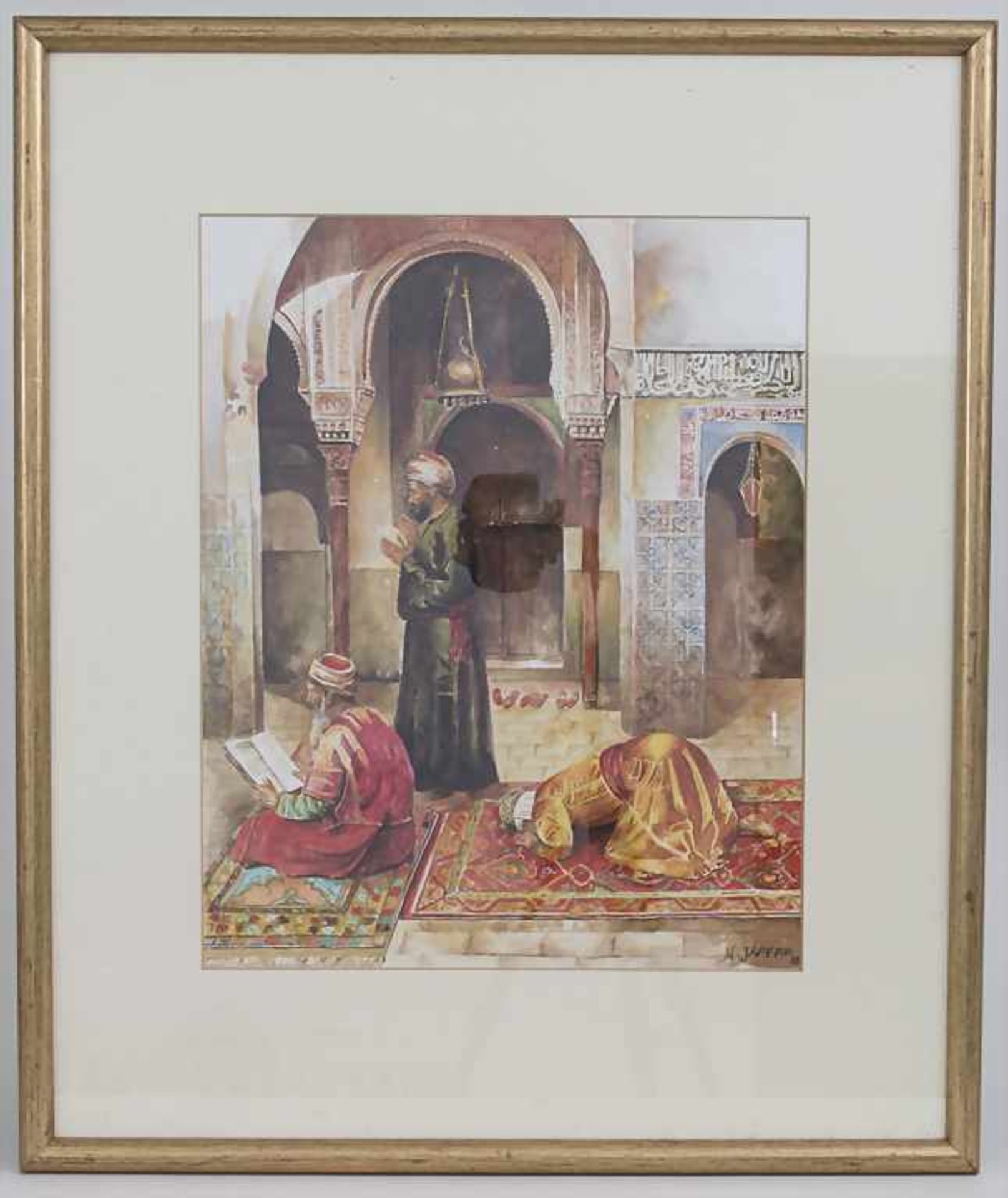 N. Jaffar (20. Jh.), 'Betende Männer in Mosche' / 'Praying men in mosque'Technik: Aquarell auf - Image 2 of 4