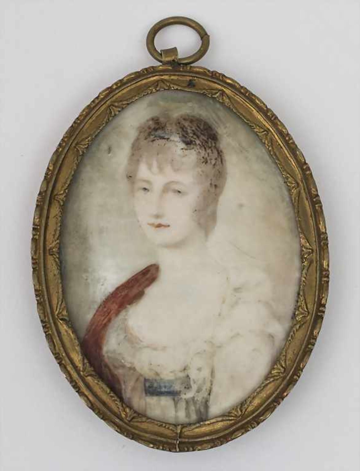 Halbfiguren-Porträt einer jungen Dame / Half-length portrait of a young lady, Frankreich, Anfang 19.