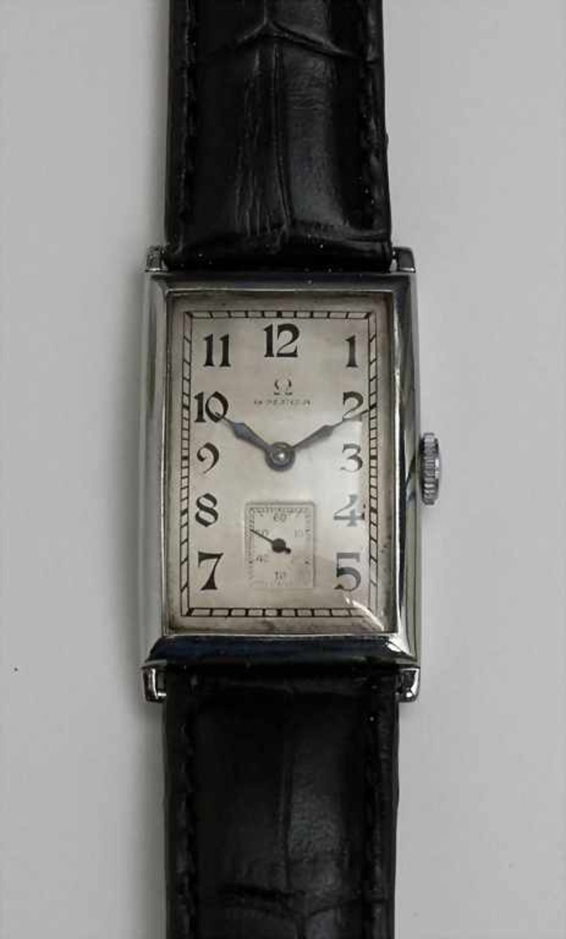 Art Déco-Armbanduhr/Art Déco Wristwatch, Omega, Schweiz um 1935gewölbtes Gehäuse, Stahl No.