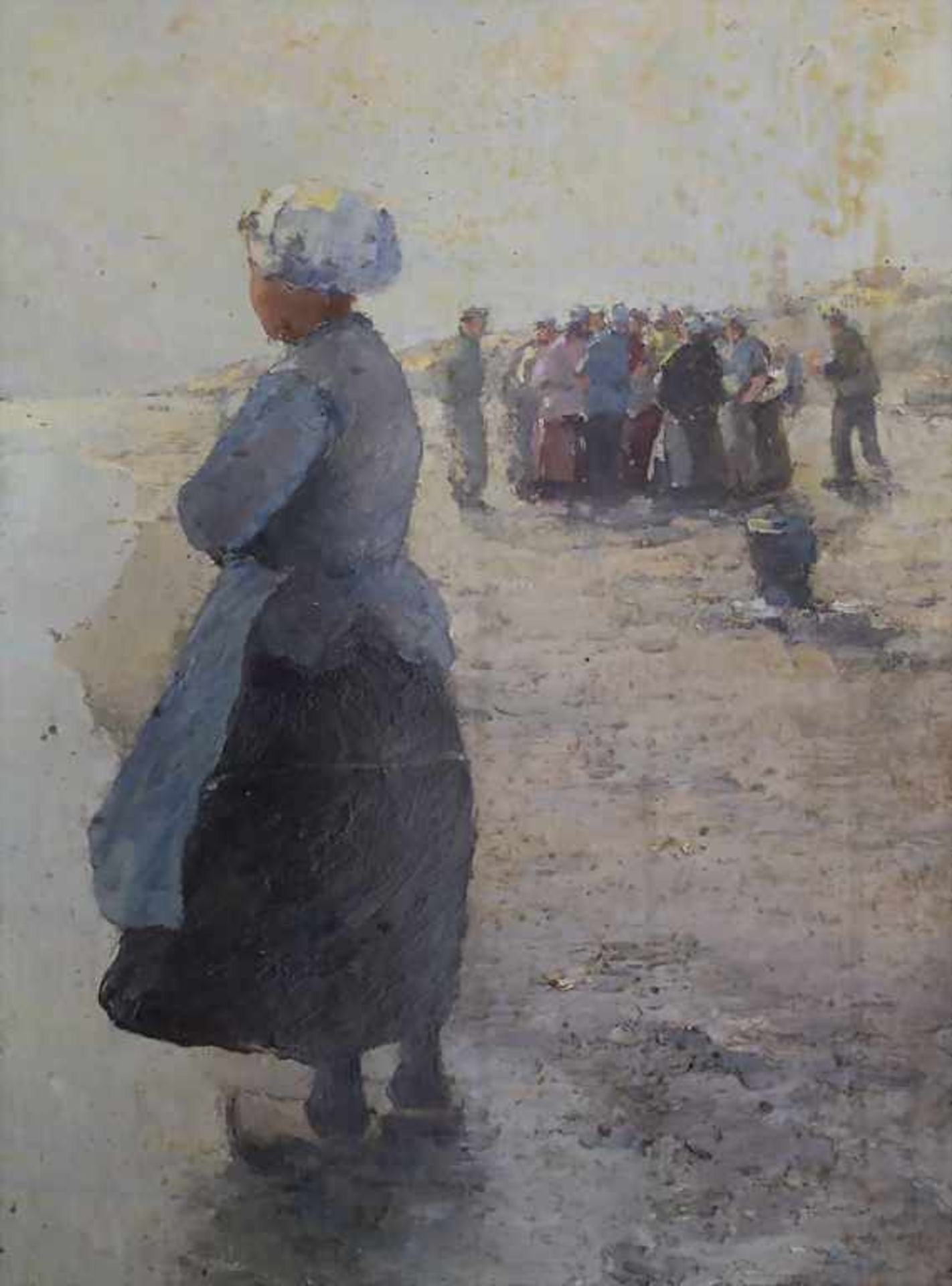 German Grobe (1857-1938), 'Fischverkauf am Strand von Scheveningen' / 'Fish sale by the beach of - Bild 4 aus 8