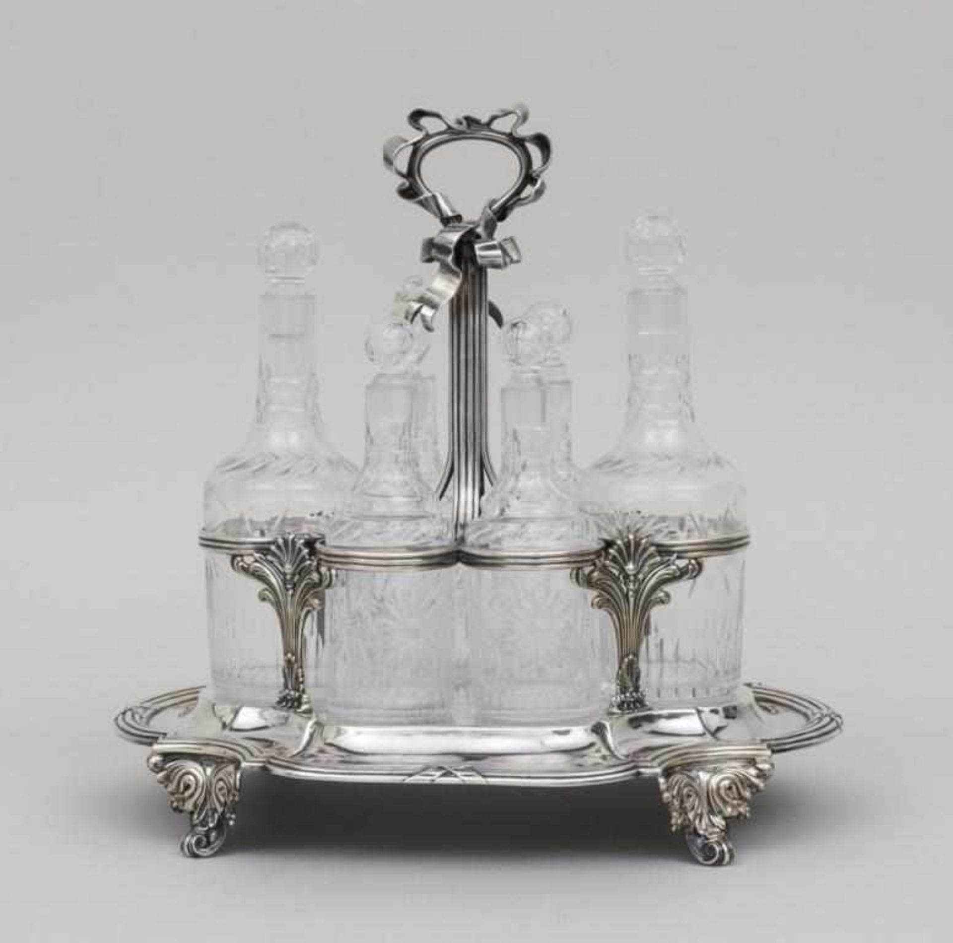 Pariser Menage/ Silver Cruet Stand, Odiot, Paris, um 1850auf vier Rocaillenfüßen Tablett mit - Bild 2 aus 6