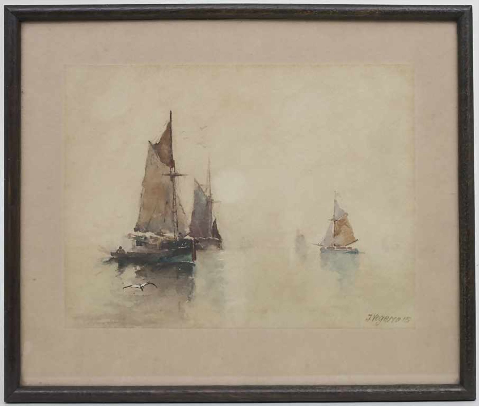 J. Vogeno (19. Jh,), 'Fischerboote im Morgenlicht' / 'Fishing boats in the morning light'Technik: - Image 2 of 4
