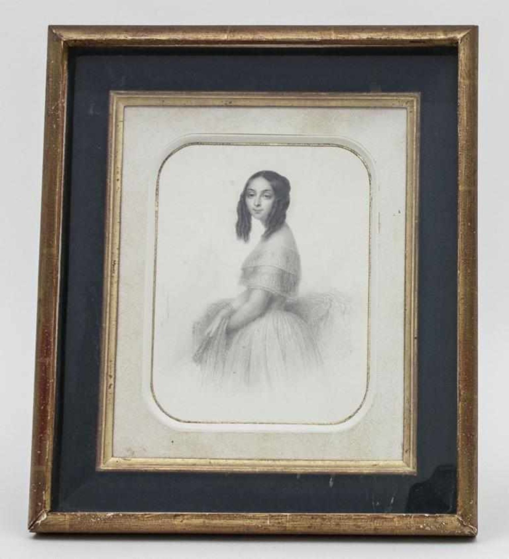 Hyppolitez (Hippolyte) Masson, Porträt einer jungen Dame, 1850Blei/Papier. Feine Zeichnung einer - Image 3 of 3