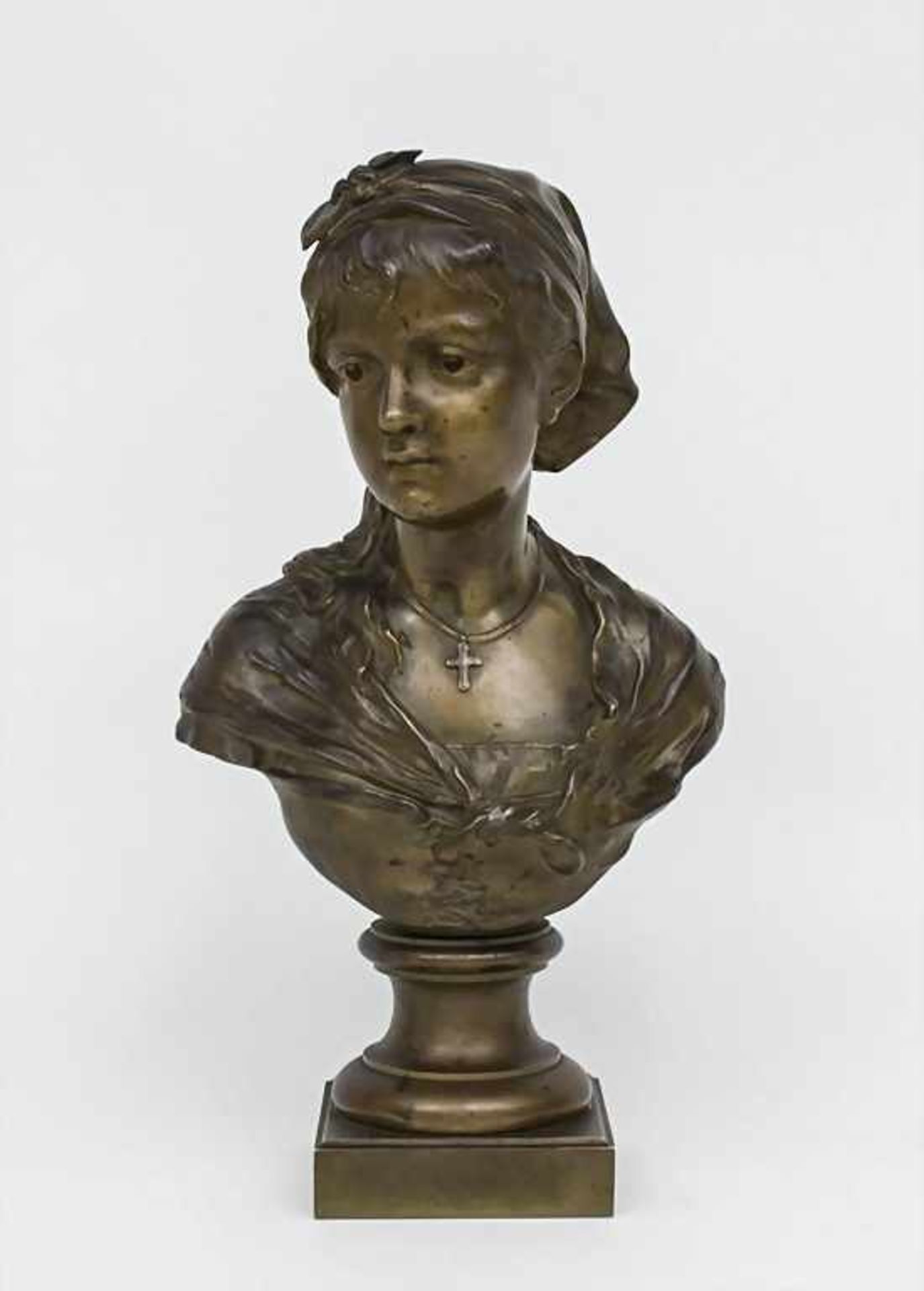Büste eines nachdenklichen Mädchens / Bust Of A Girl, Louis Émile Cana (1845-c.1895)auf rechteckigem