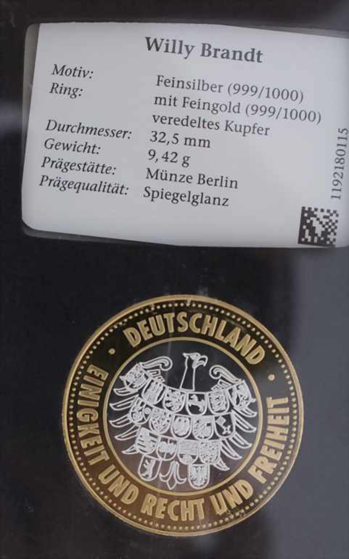 10 Medaillen 'Deutsch Einheit' / A set of 10 medals 'German Unity'Material: Feinsilber Ag 999/000, - Bild 3 aus 3