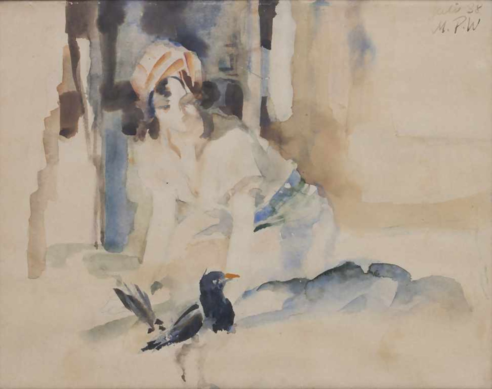 Max Peiffer-Watenphul (1896-1976), 'Junge Dame mit Elster' / 'A young lady and magpie'Technik: