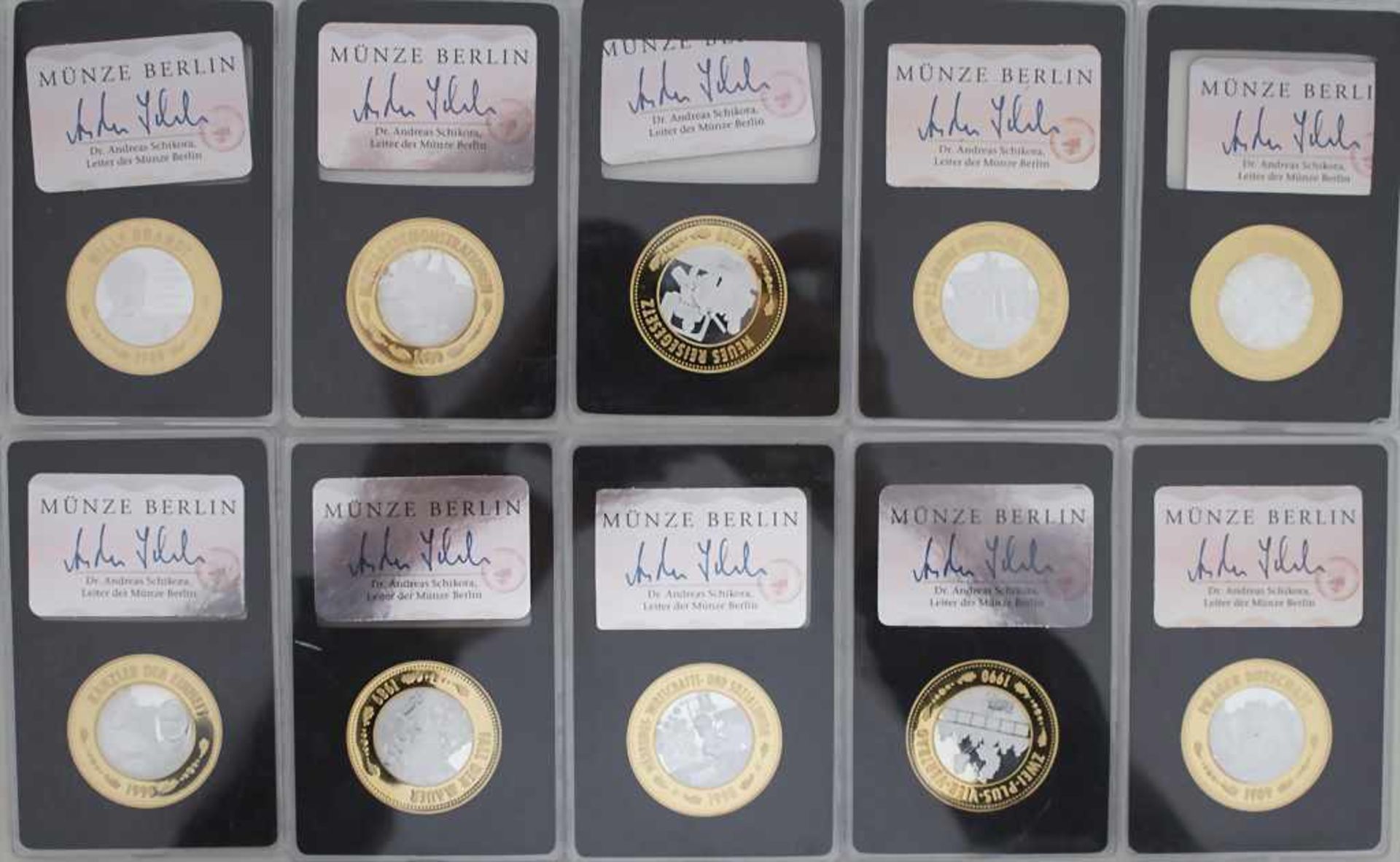 10 Medaillen 'Deutsch Einheit' / A set of 10 medals 'German Unity'Material: Feinsilber Ag 999/000,