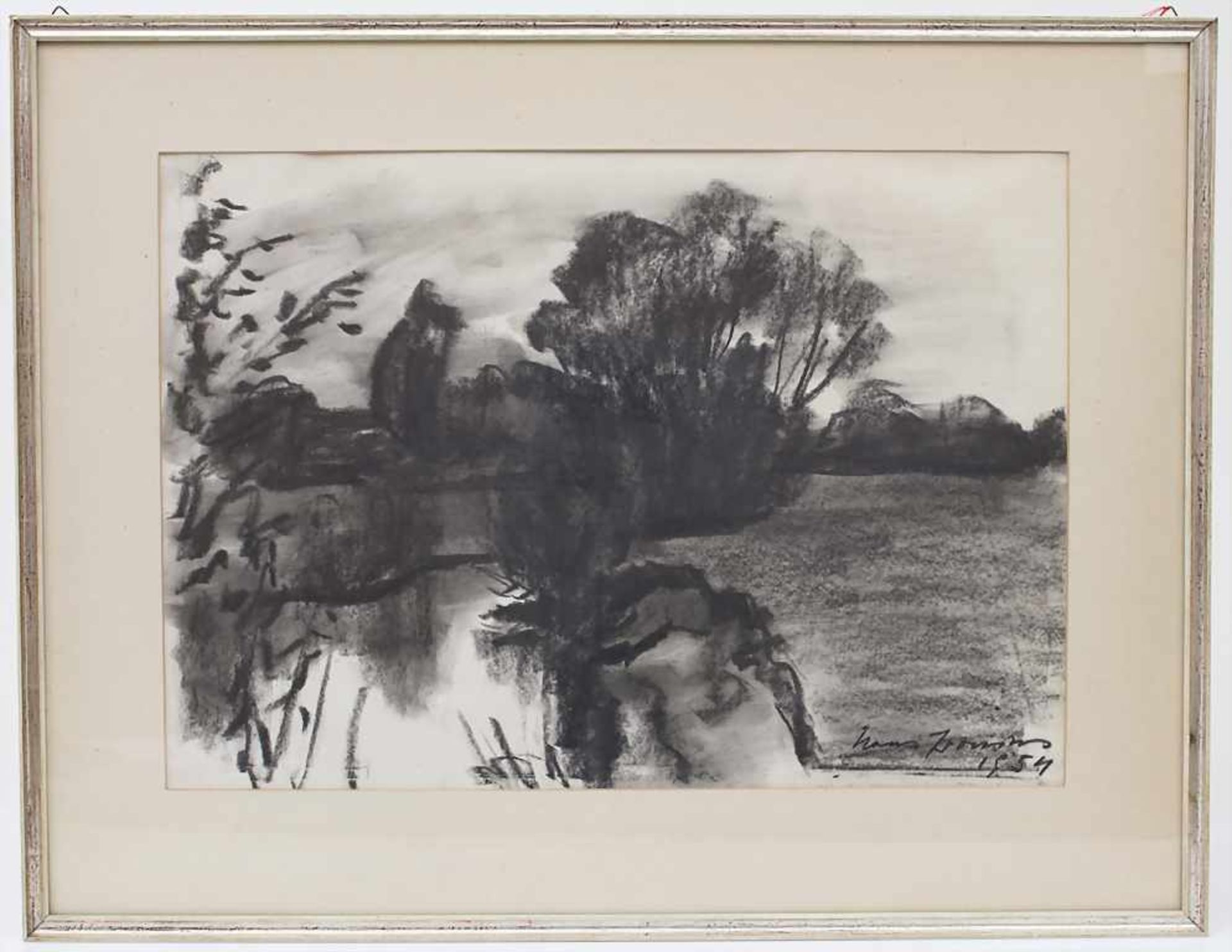 Hans Fronius (1903-1988), 'Flusslandschaft' / 'A riverscape'Technik: Kreide auf Papier, gerahmt, - Image 2 of 5