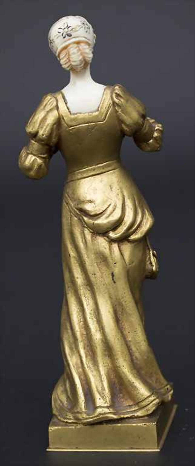 Bronze-Elfenbeinfigur 'Junge Dame' / A bronze-ivory sculpture 'Young lady', Ende 19. Jh.Technik: - Image 3 of 5