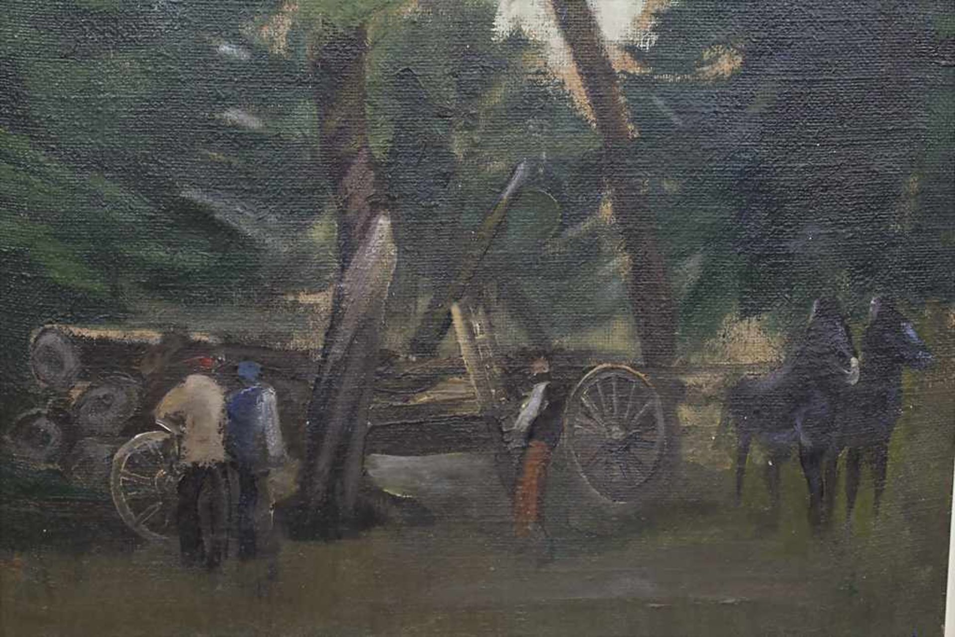 Unbekannter Künstler (19. Jh./20. Jh.), 'Waldarbeiter mit Pferdegespann' / 'Forest workers with - Bild 3 aus 7