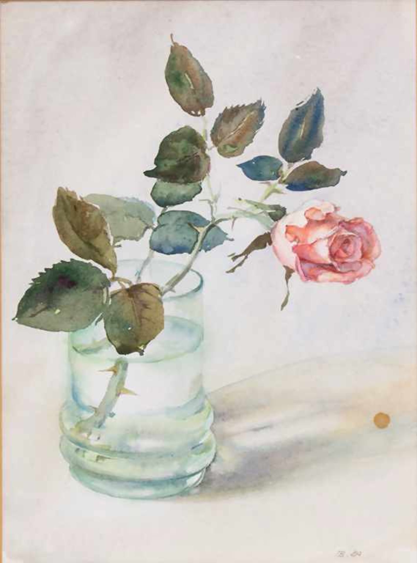 Monogrammist (19./20. Jh.), 'Rose im Wasserglas' / 'A rose in a glass of water'Technik: Aquarell auf