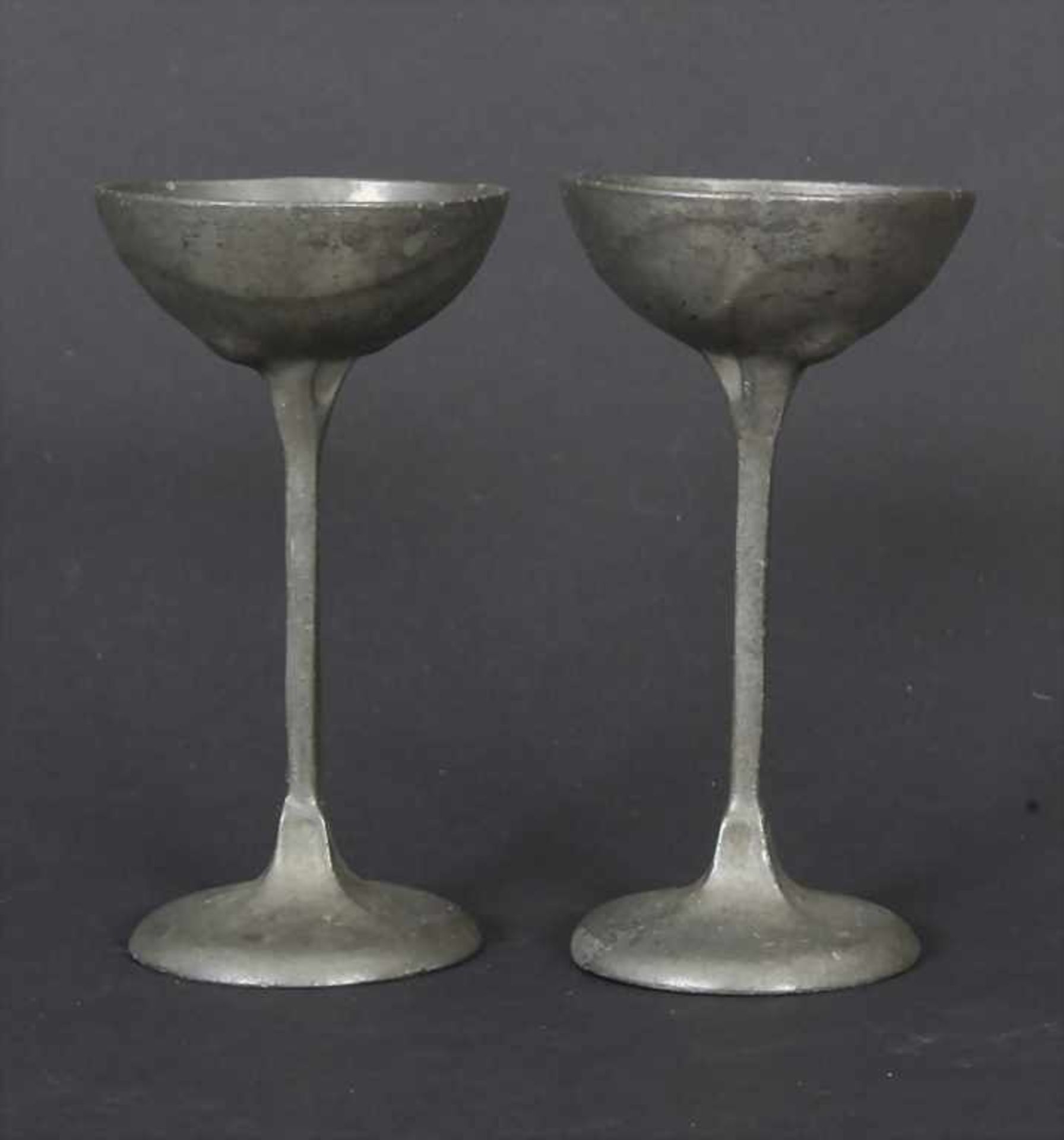 Paar Jugendstil Likörschalen / A pair of Art Nouveau liqueur goblets, Kayserzinn, J.P. Kayser