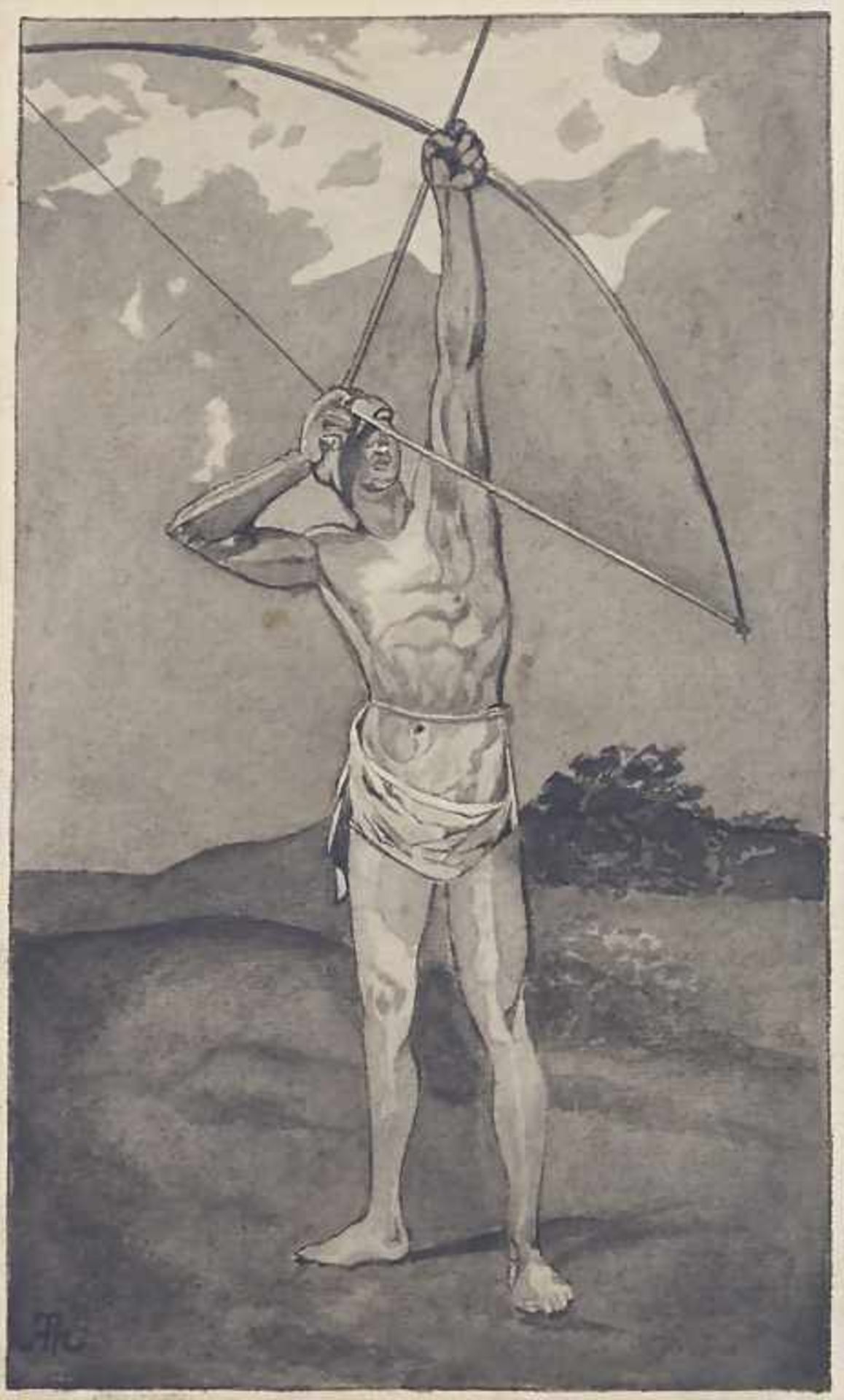 Hans Thoma (1839-1924), 'Der Bogenschütze' / 'The archer'Technik: Aquarell / Tusche auf Papier,