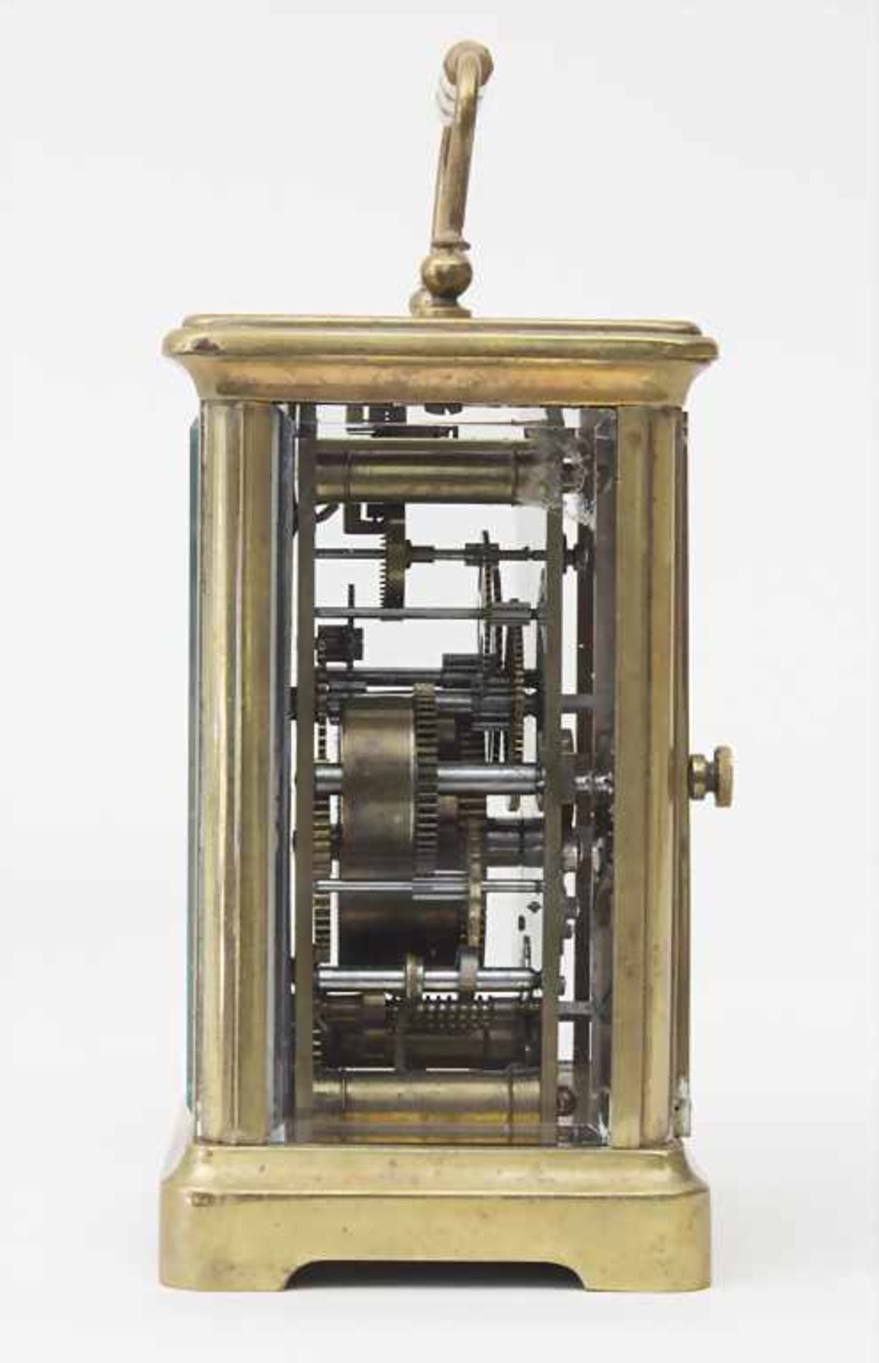 Reiseuhr mit Wecker / A travellers alarm clock, Union Horlogère um 1900Gehäuse: Rundum verglastes - Image 2 of 7