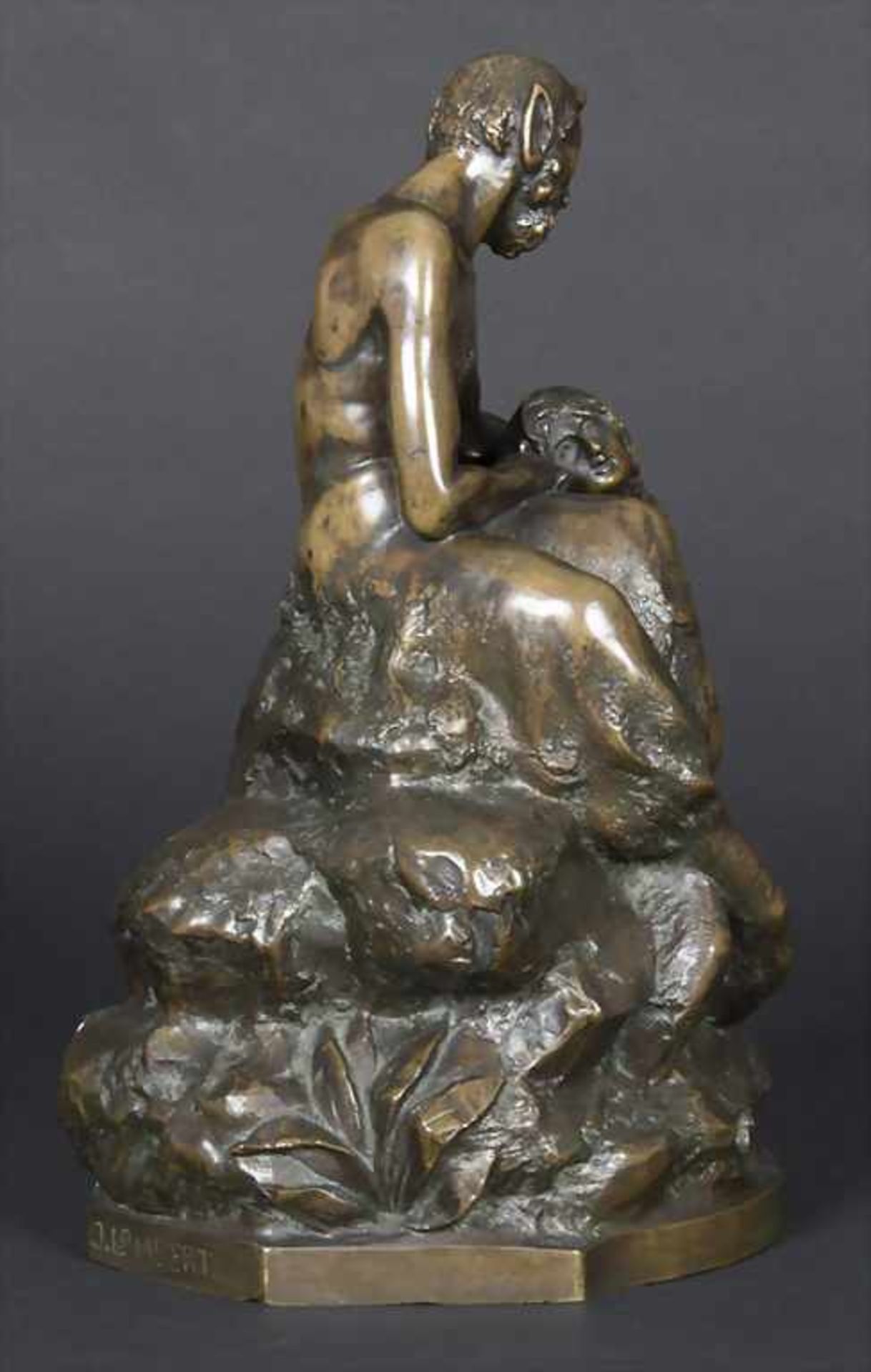 J. Lambert, um 1900, Jugendstil-Skulptur, Faun mit Meerjungfrau auf FelsMaterial/Technik: Bronze, - Image 4 of 7